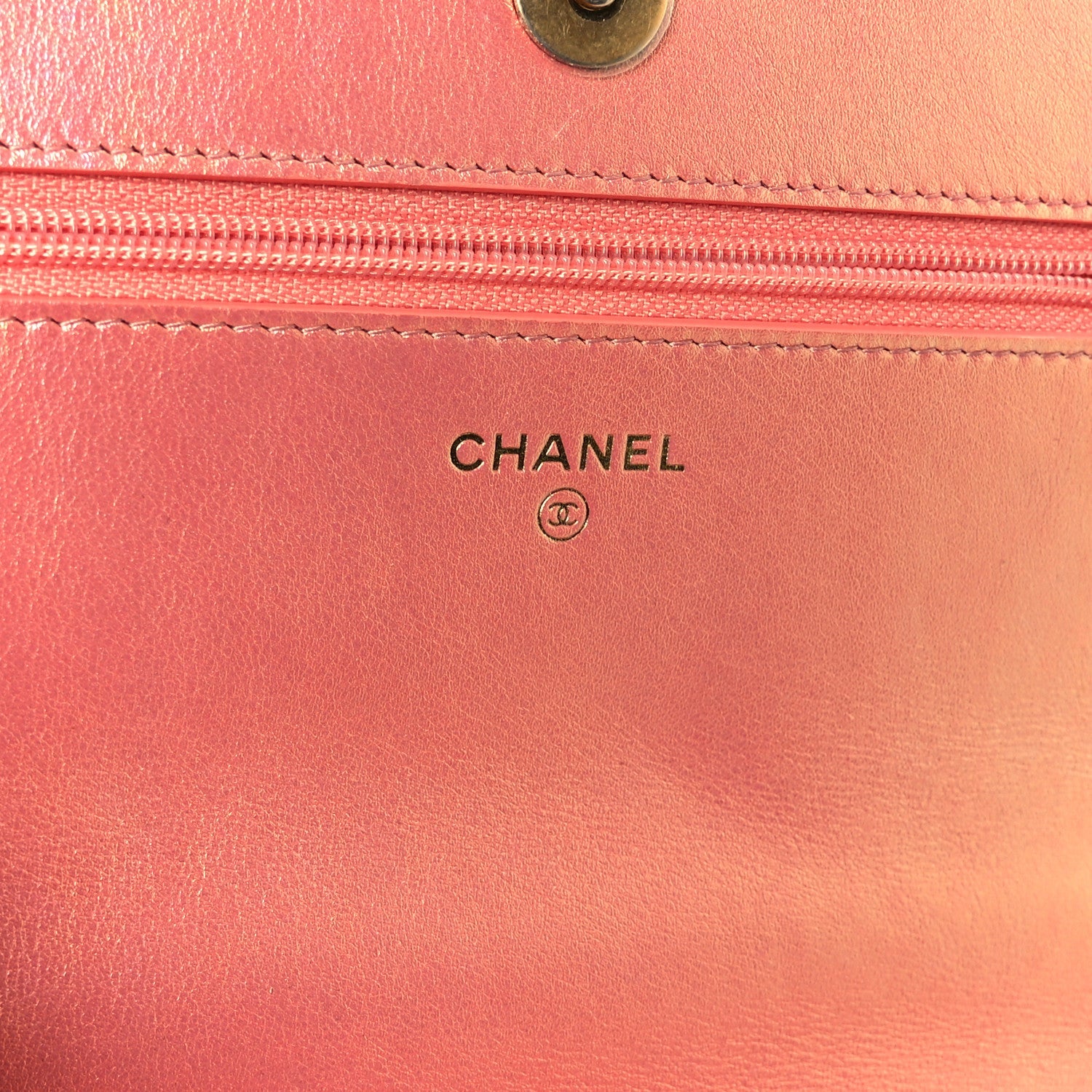 Iridescent Calfskin Quilted Chanel 19 Wallet On Chain WOC Pink