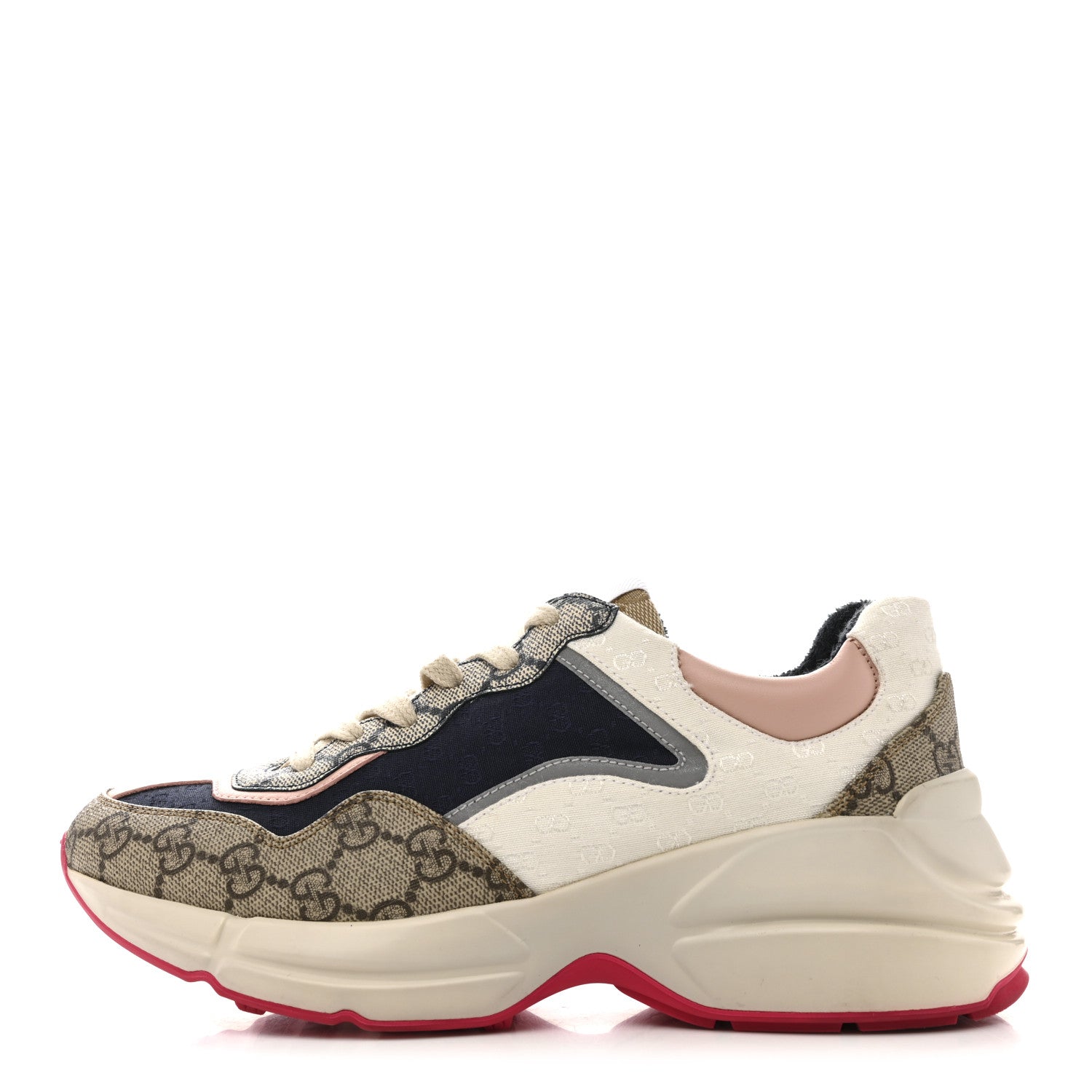 GG Supreme Monogram Mix Monogram Womens Rhyton Sneakers 37.5 London Blue Beige Pale Pink