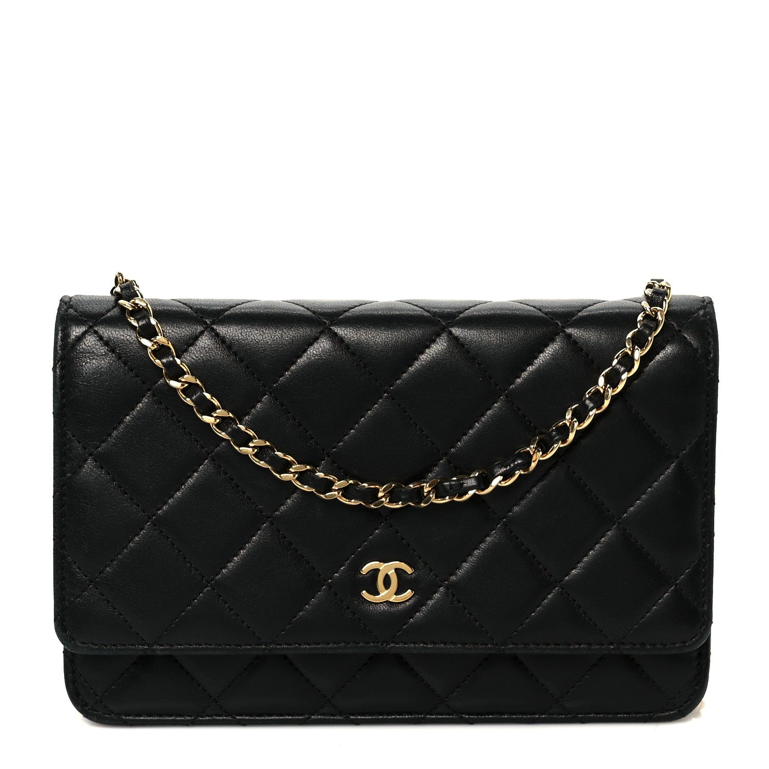 Lambskin Quilted Wallet On Chain WOC Black