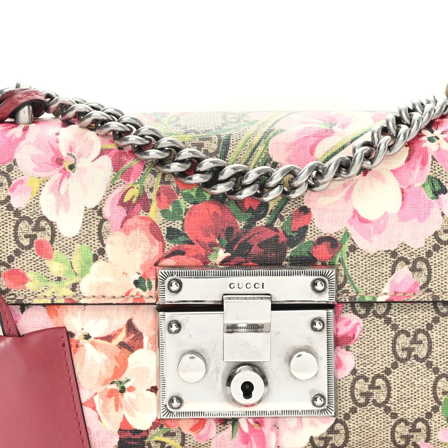 GG Supreme Monogram Blooms Small Padlock Shoulder Bag Beige Multicolor Dry Rose