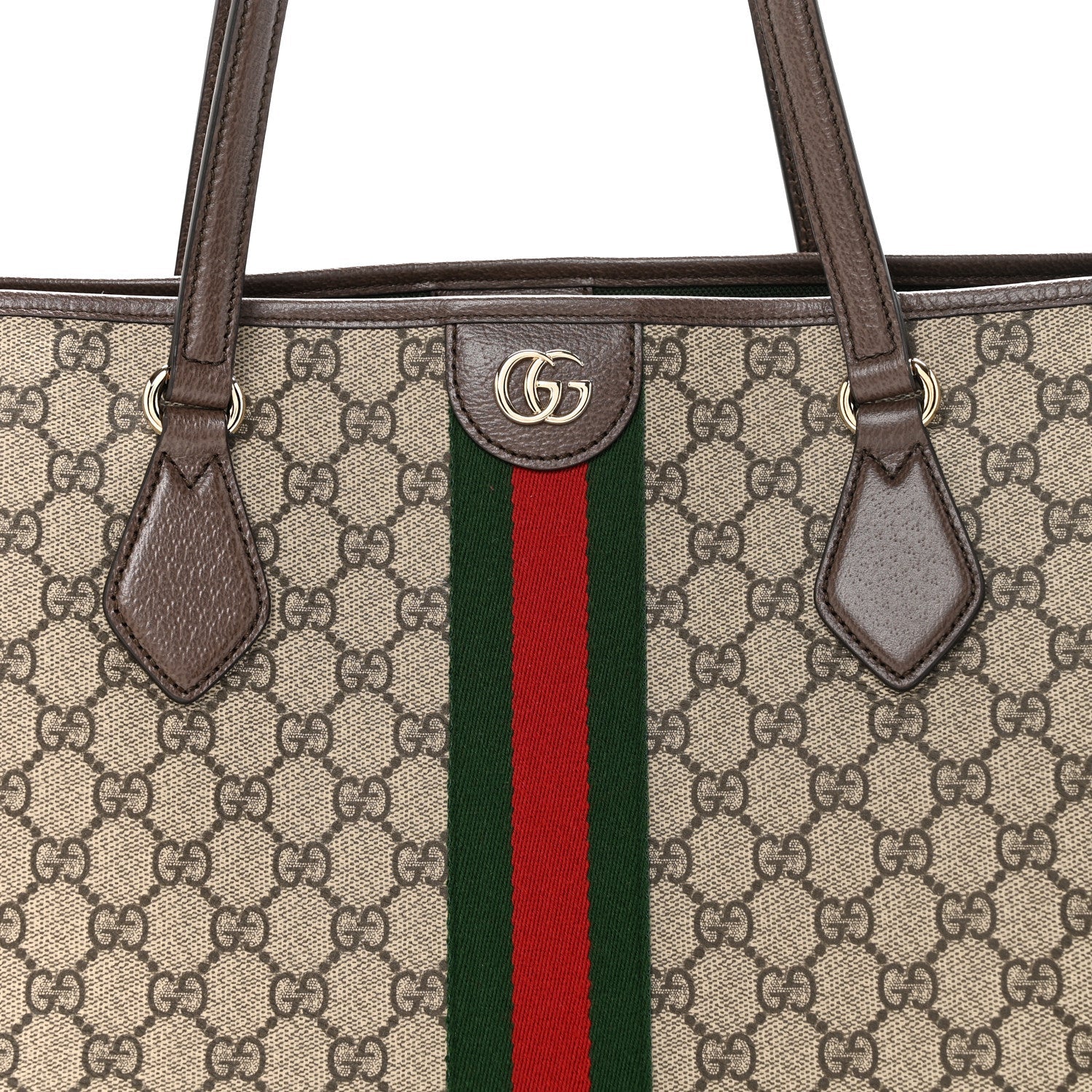 GG Supreme Monogram Calfskin Web Large Ophidia Tote Beige Dark Brown