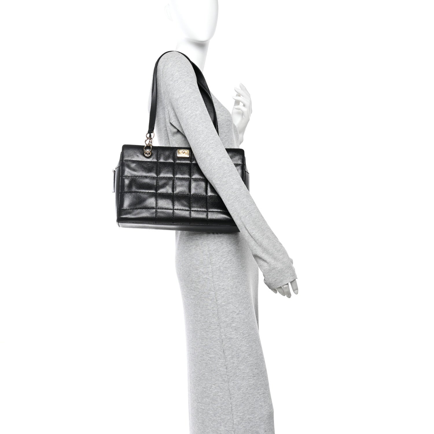 Caviar Stitched Chocolate Bar Shopping Tote Black