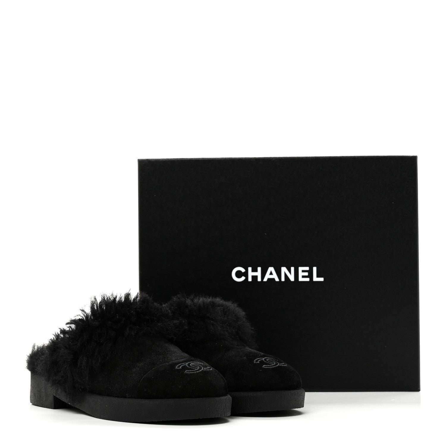 Suede Shearling CC Cap Toe Mules 36 Black
