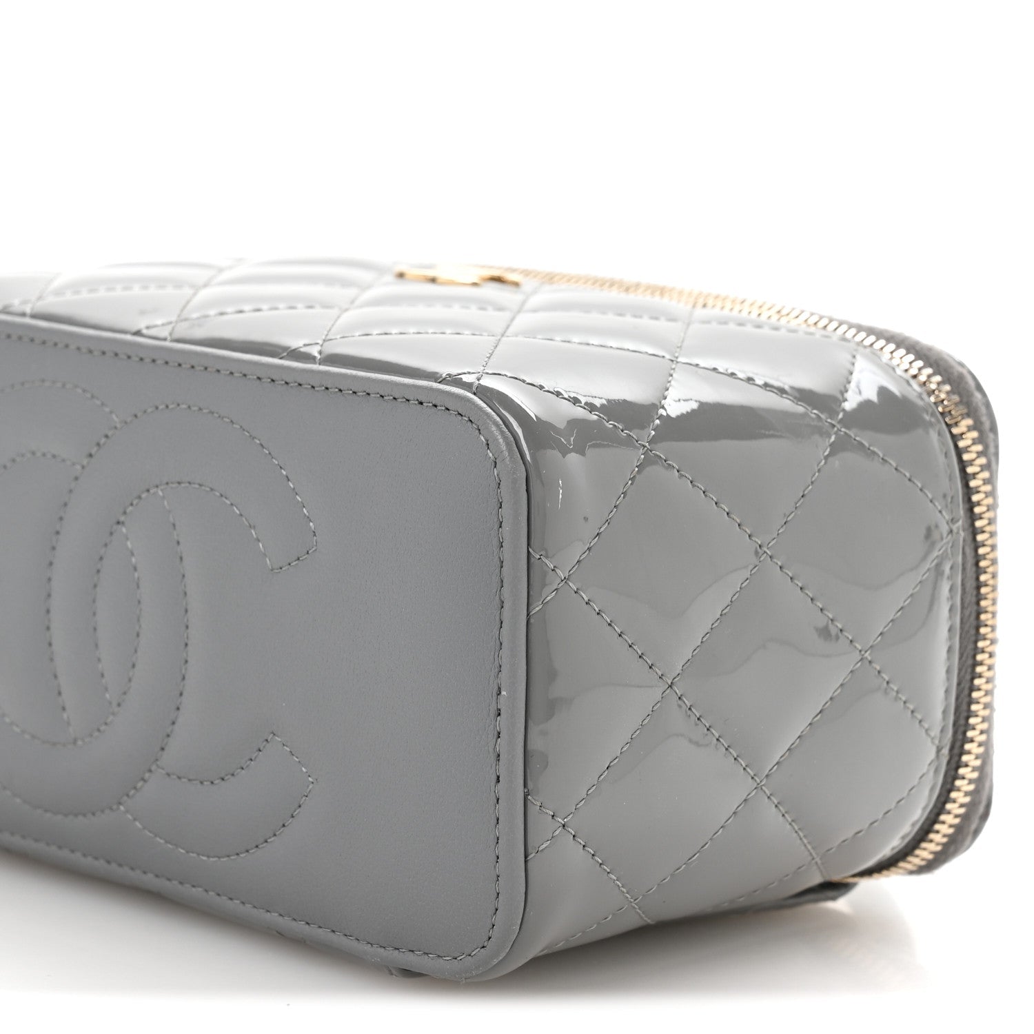Patent Quilted Quilted Small Top Handle Vanity Case With Chain Grey