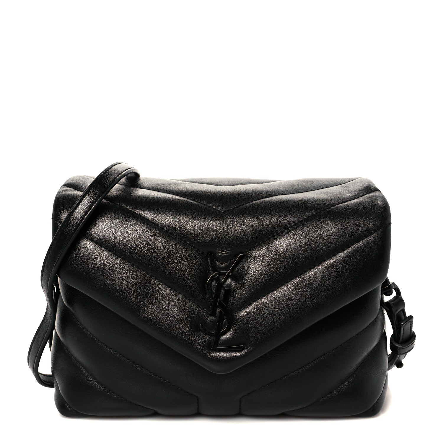 Calfskin Y Quilted Monogram Toy Loulou Crossbody Bag Black