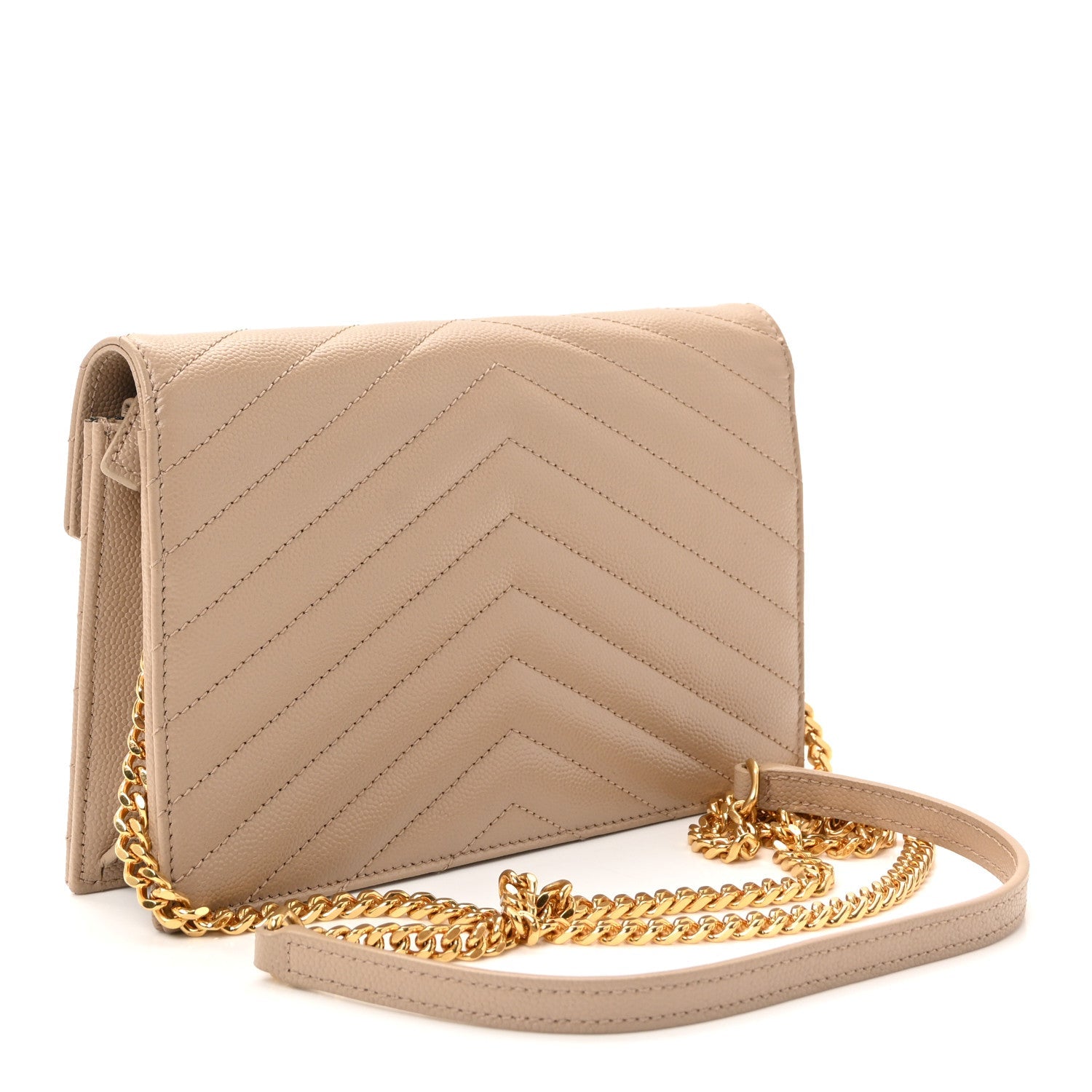 Grain De Poudre Matelasse Chevron Monogram Envelope Chain Wallet Dark Beige