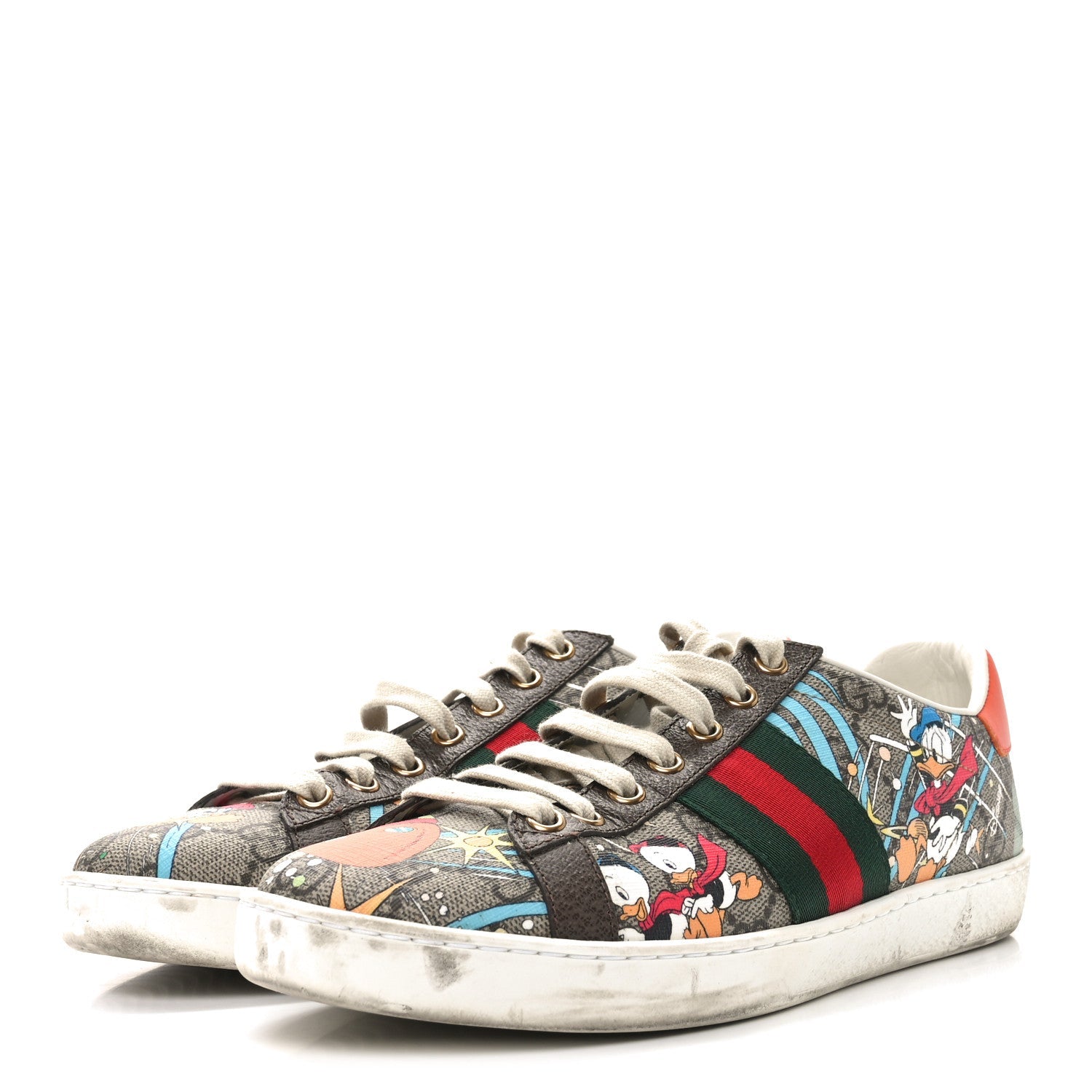 X DISNEY GG Supreme Monogram Web Donald Duck Womens Ace Sneakers 36.5 Beige New Acero Orange