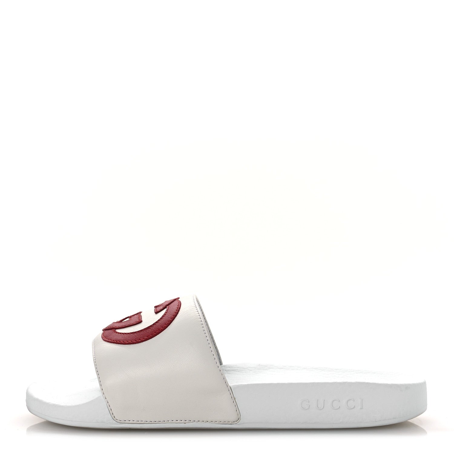 Nappa Miro Soft Calfskin Interlocking G Mens Slide Sandals 6 White Hibiscus Red