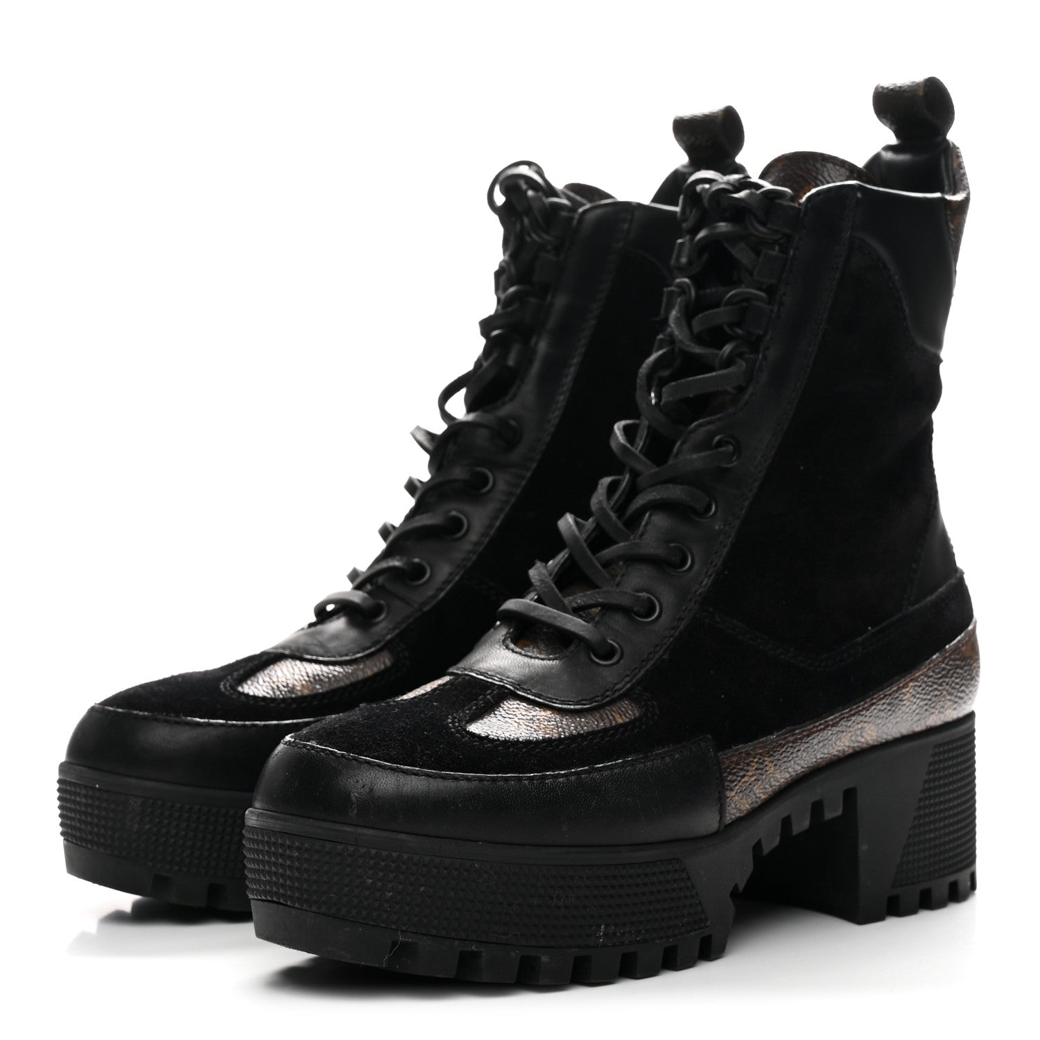 Suede Calfskin Monogram Laureate Platform Desert Boots 36 Black
