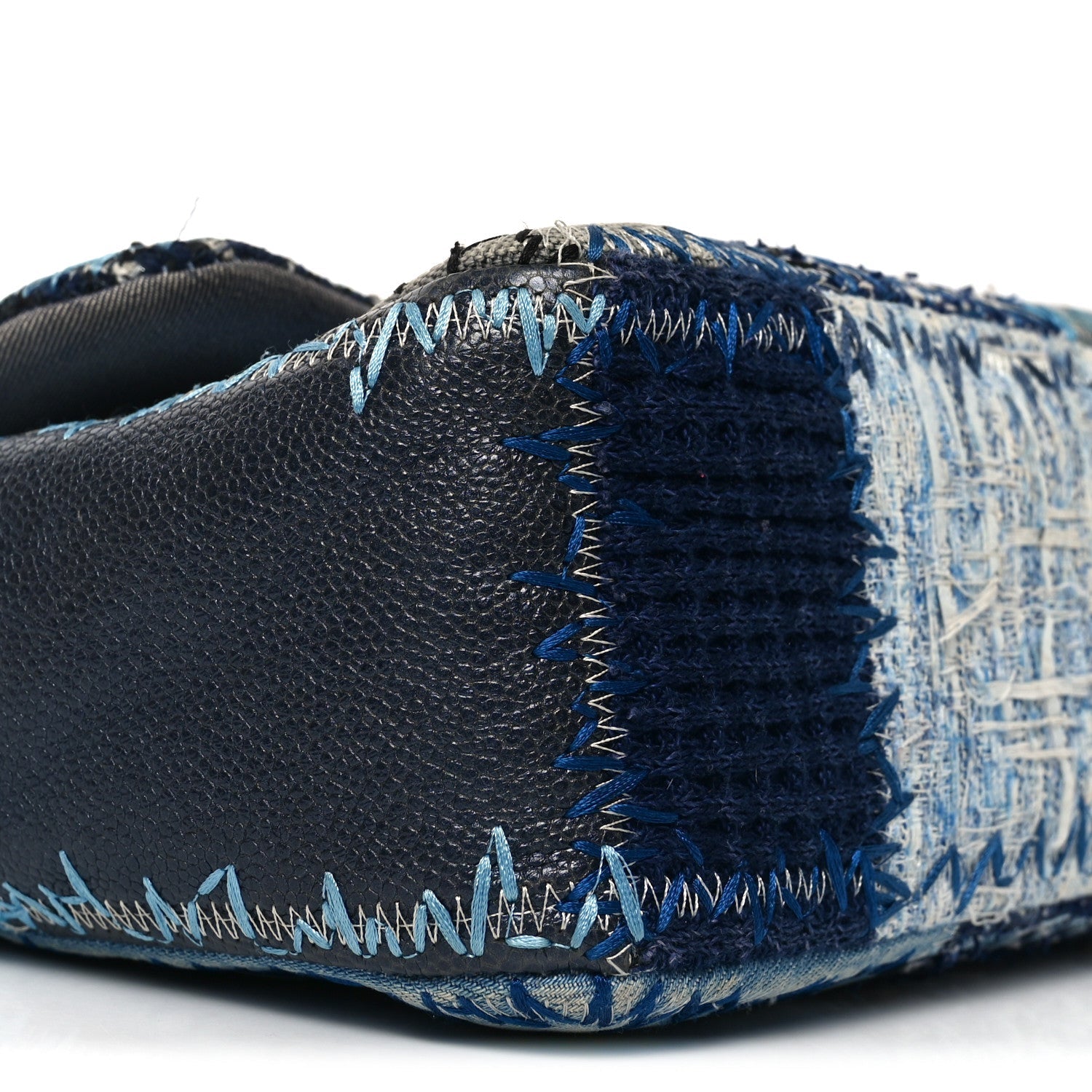 Denim Tweed Patchwork Jumbo Single Flap Blue