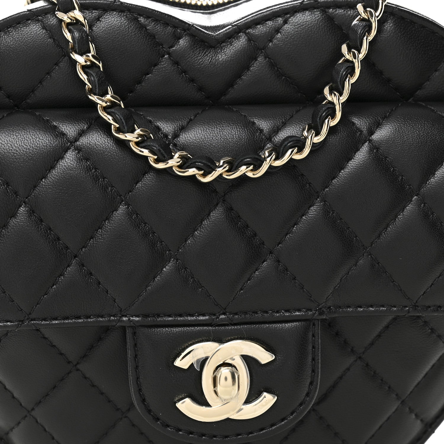 Lambskin Quilted Large CC In Love Heart Bag Black