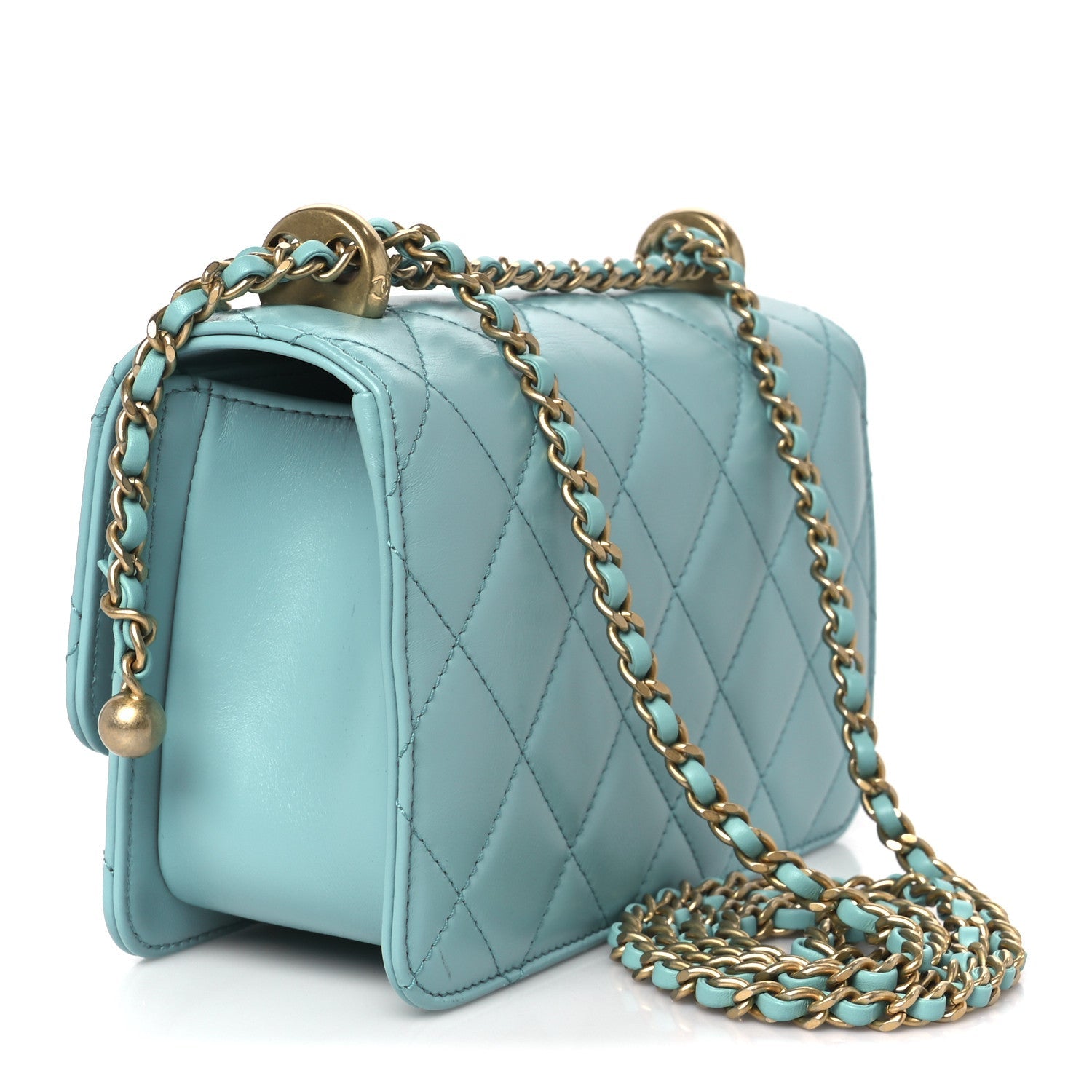 Calfskin Quilted Mini Perfect Fit Flap Turquoise