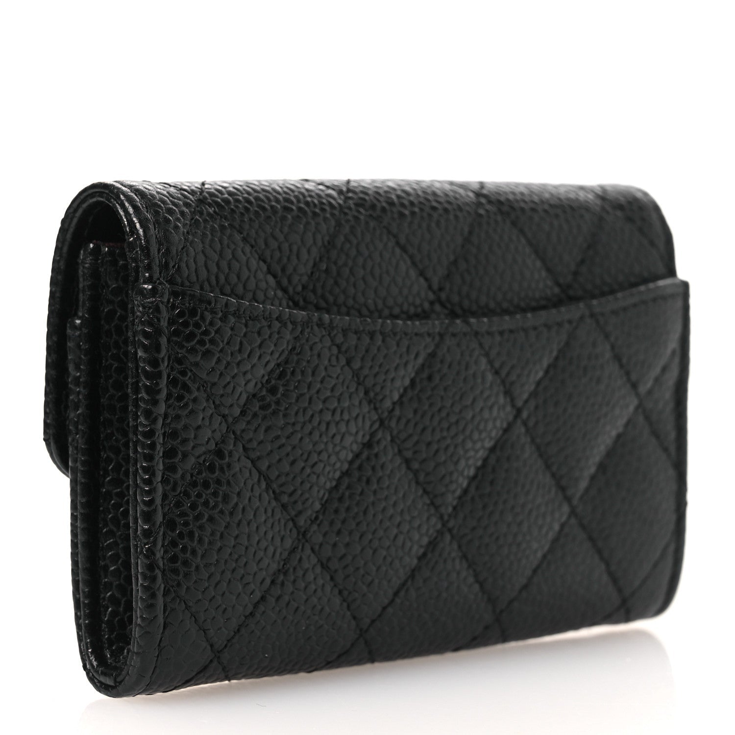 Caviar Quilted Flap Card Holder Black