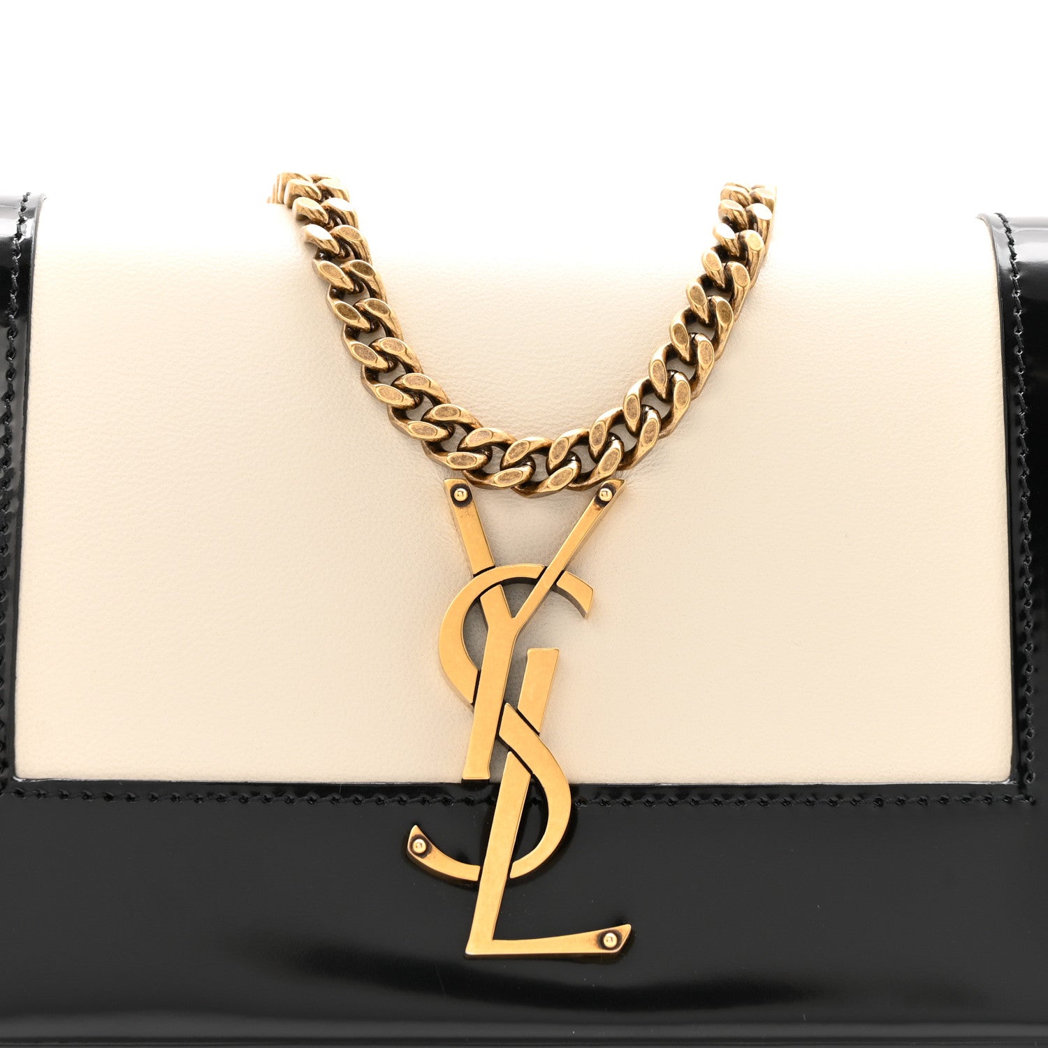 Nappa Patent Calfskin Two-Toned Small Monogram Kate Satchel Alabastro Black