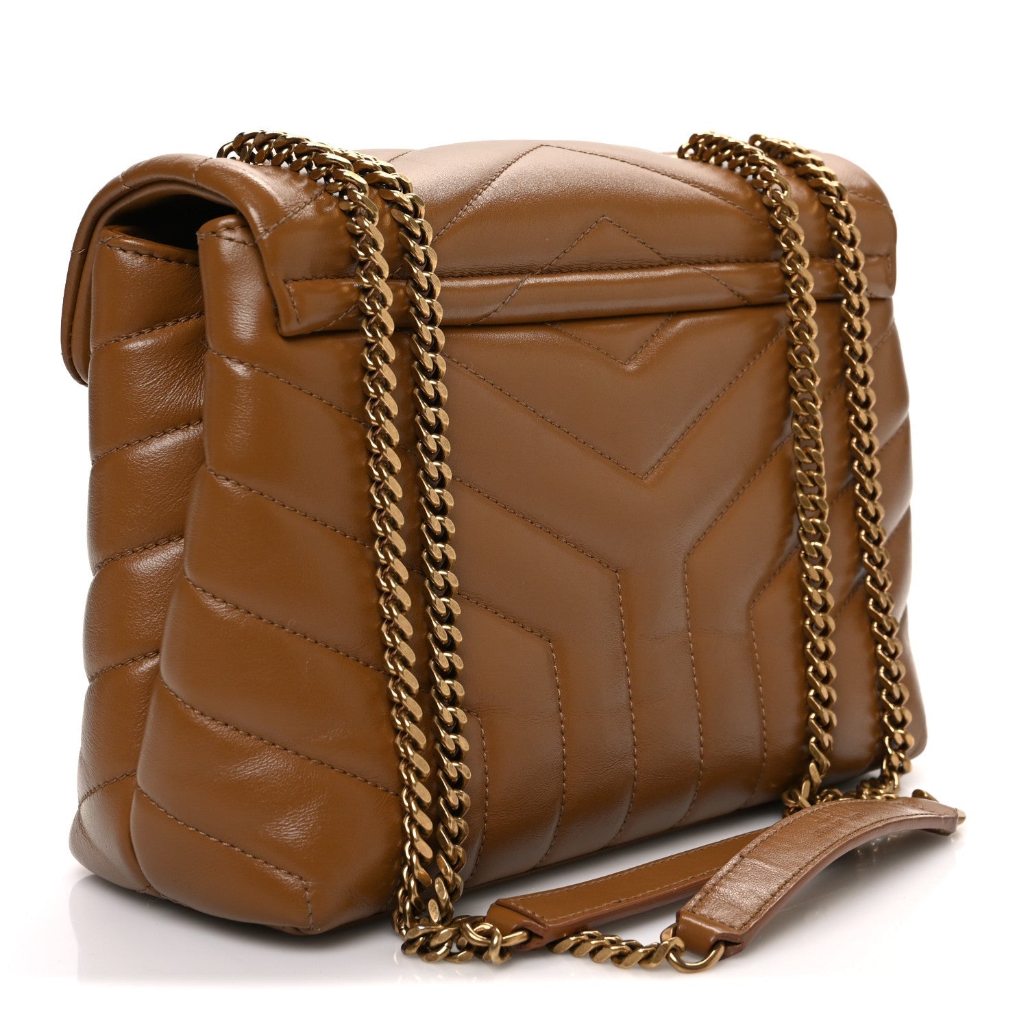 Calfskin Y Quilted Monogram Small Loulou Chain Satchel Dark Natural