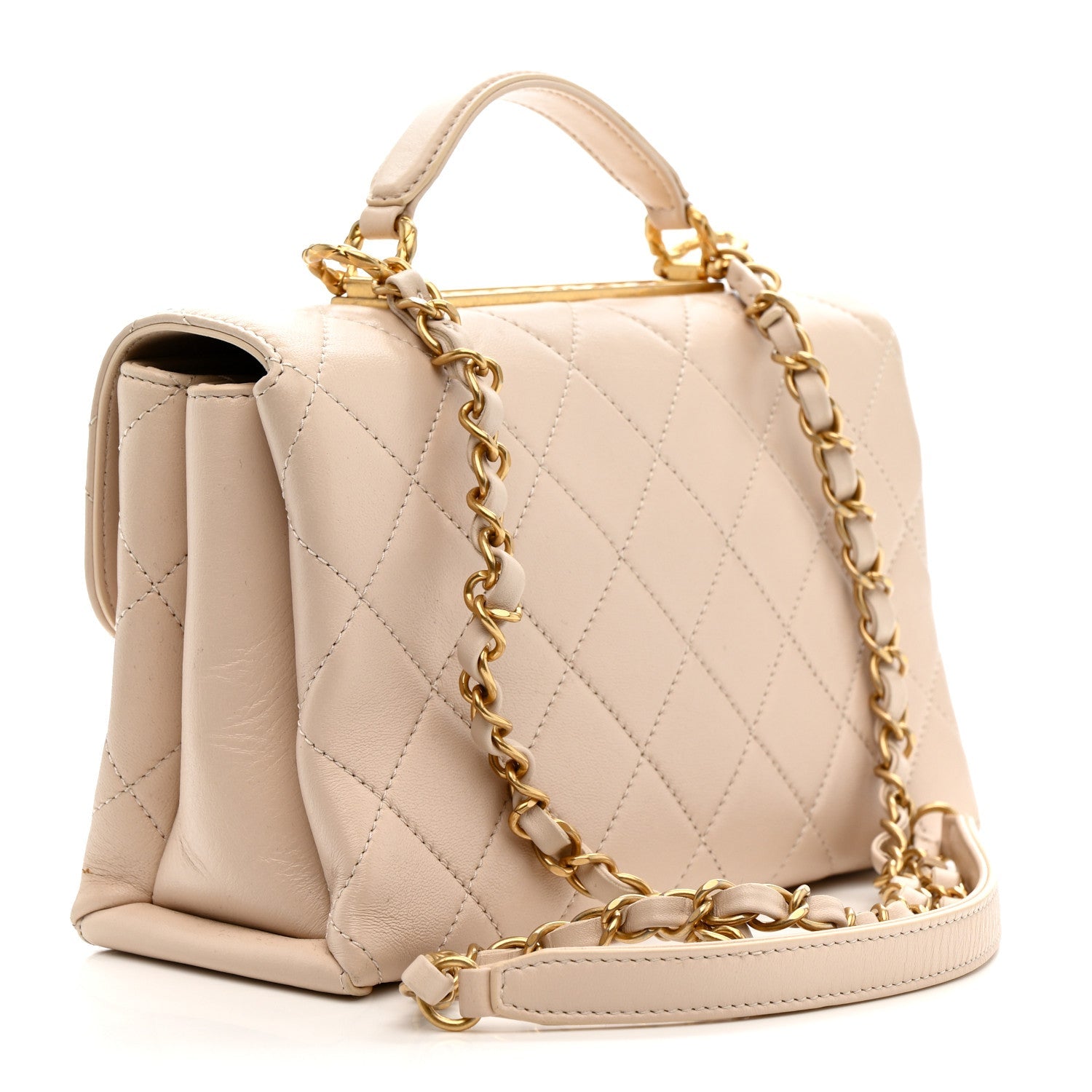 Lambskin Quilted Trendy Spirit Top Handle Flap Beige