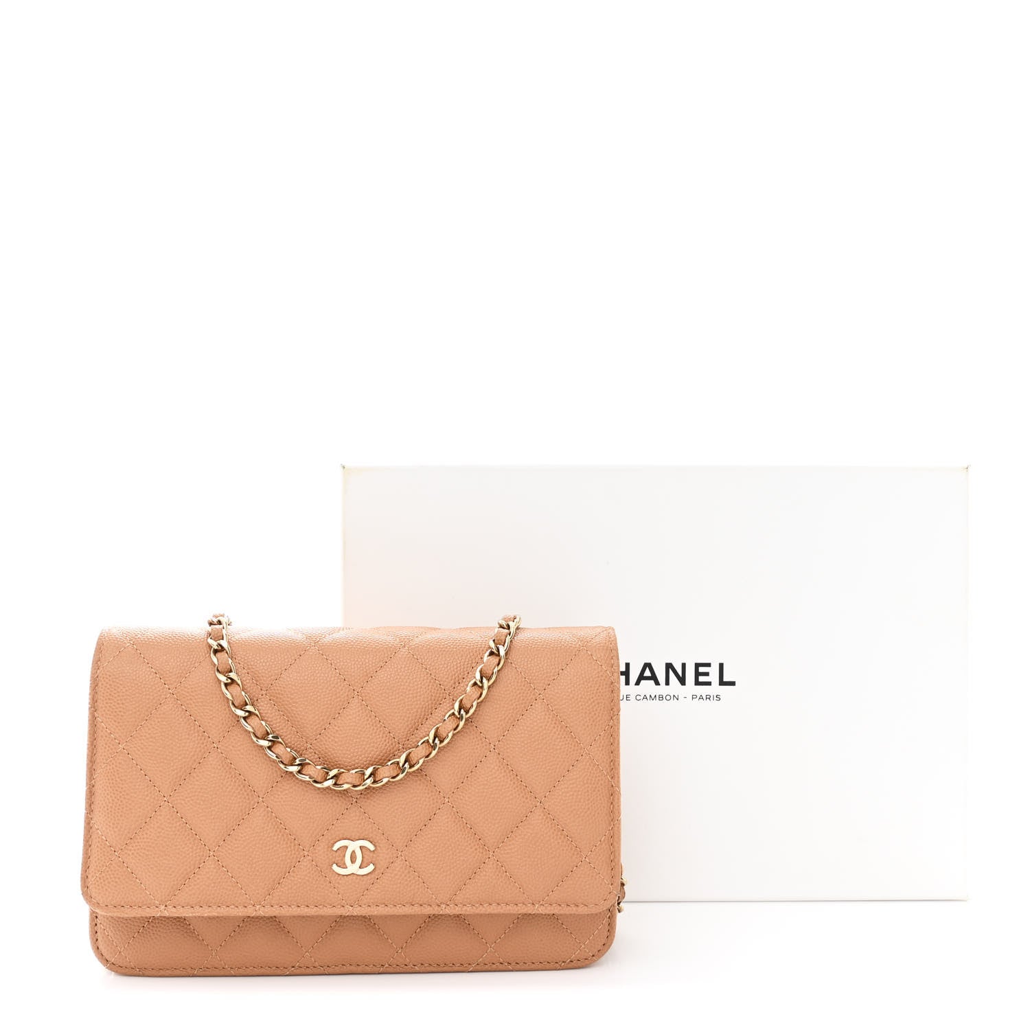 Caviar Quilted Wallet on Chain WOC Dark Beige