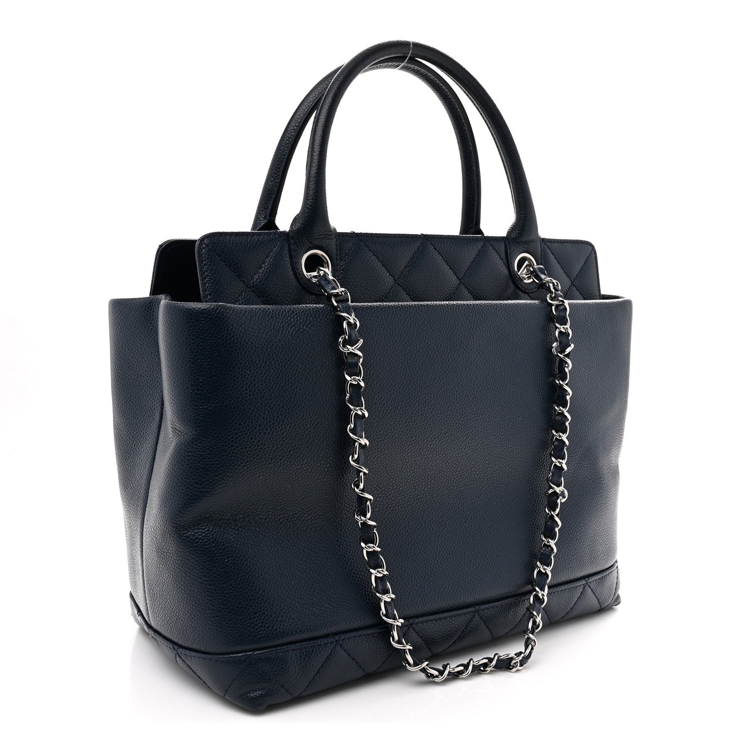 Soft Caviar CC Medium Top Handle Tote Navy Blue
