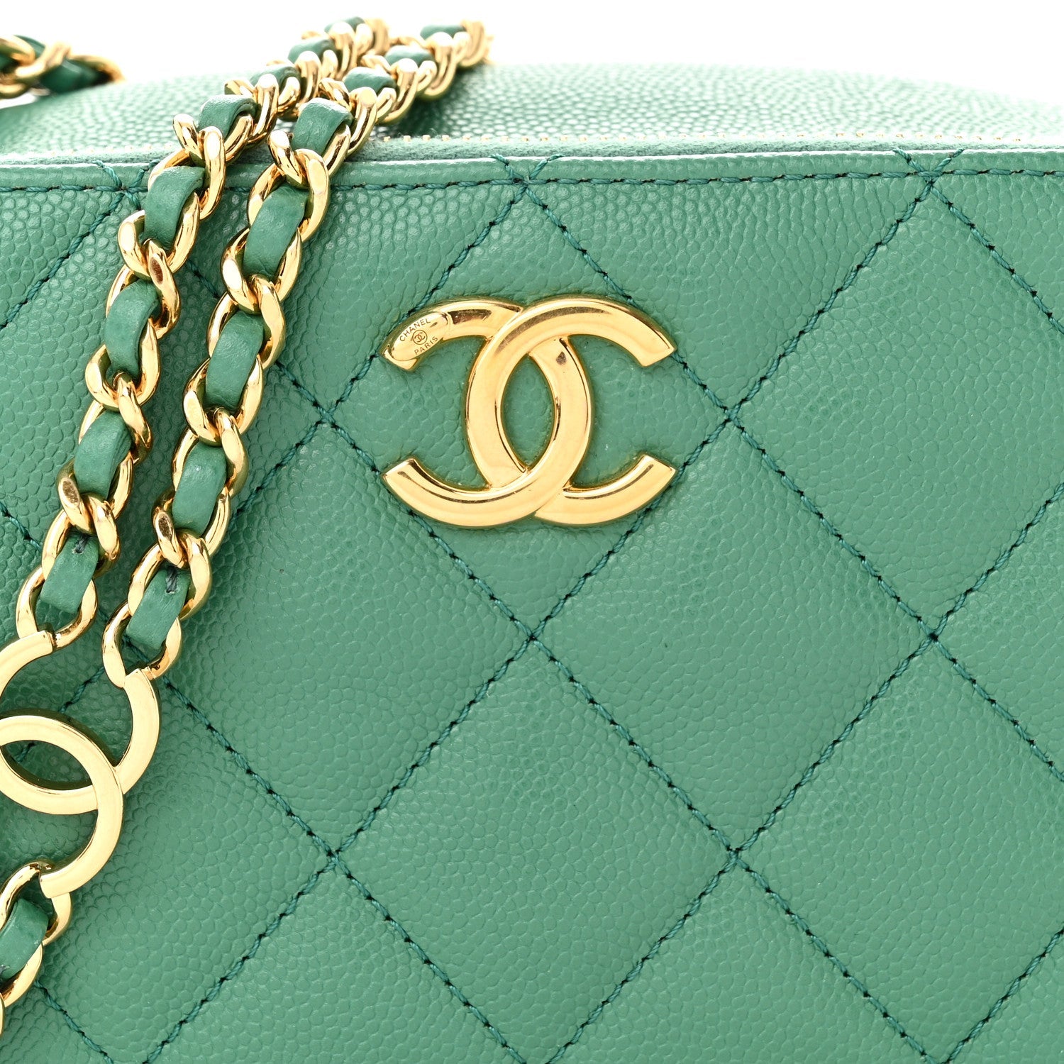 Caviar Quilted Mini CC You Camera Case Dark Green