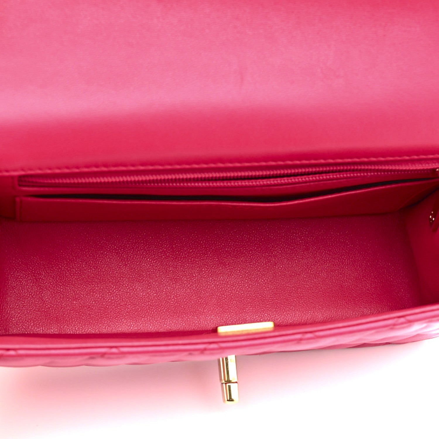 Lambskin Quilted Mini Top Handle Rectangular Flap Dark Pink