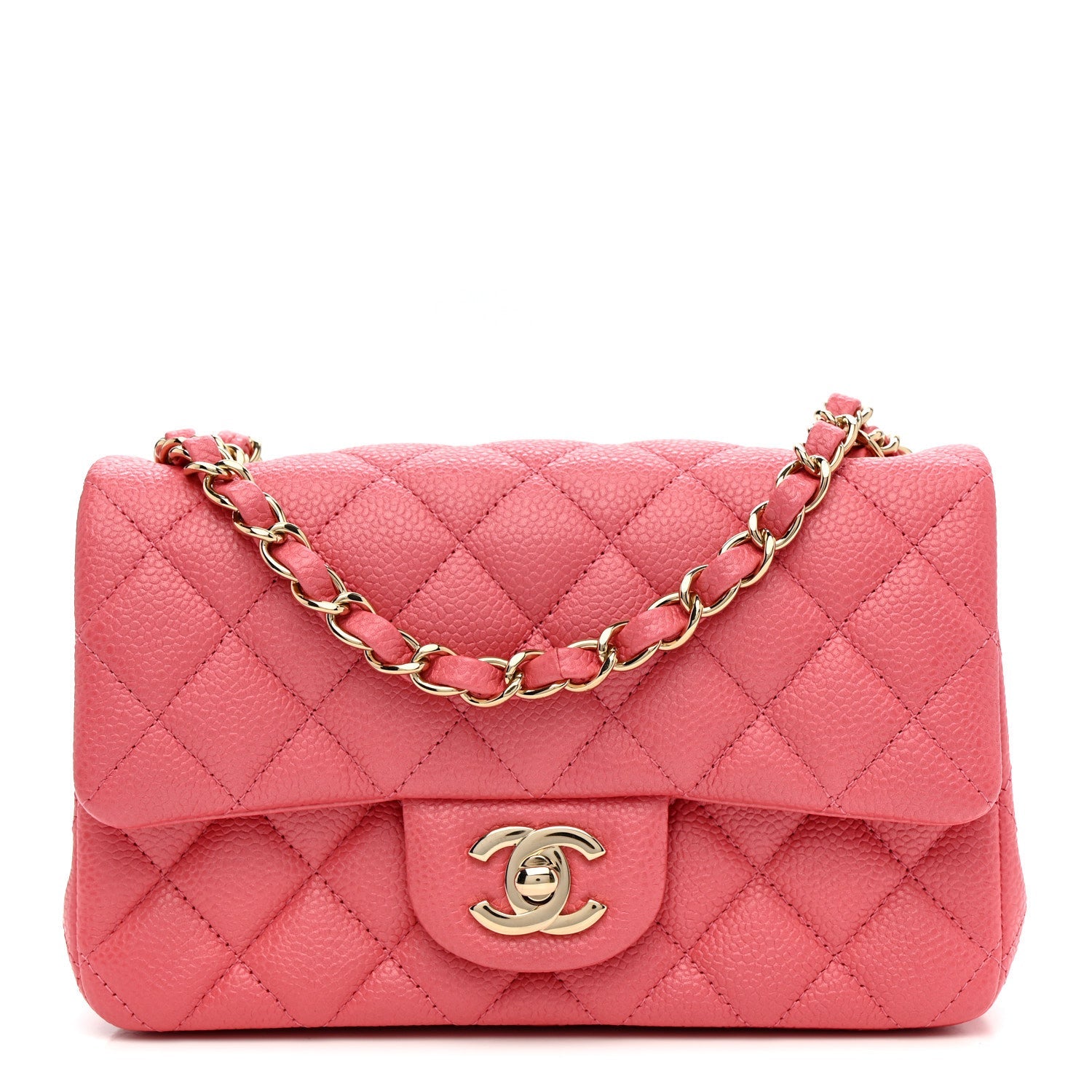 Iridescent Caviar Quilted Mini Rectangular Flap Pink