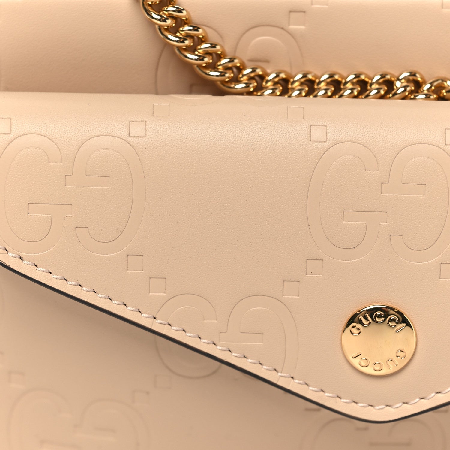 Calfskin GG Super Mini Debossed Chain Wallet Light Beige