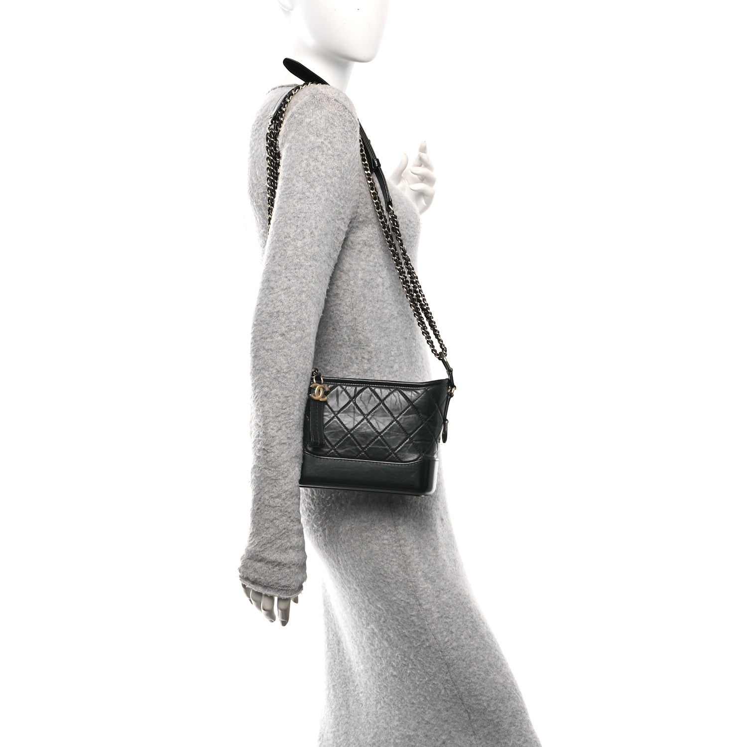 Aged Calfskin Quilted Small Gabrielle Hobo Black