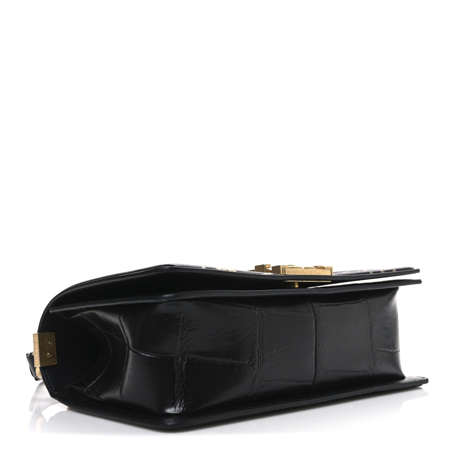 Calfskin Crocodile Embossed Graffiti Cocodile Medium Boy Flap Black