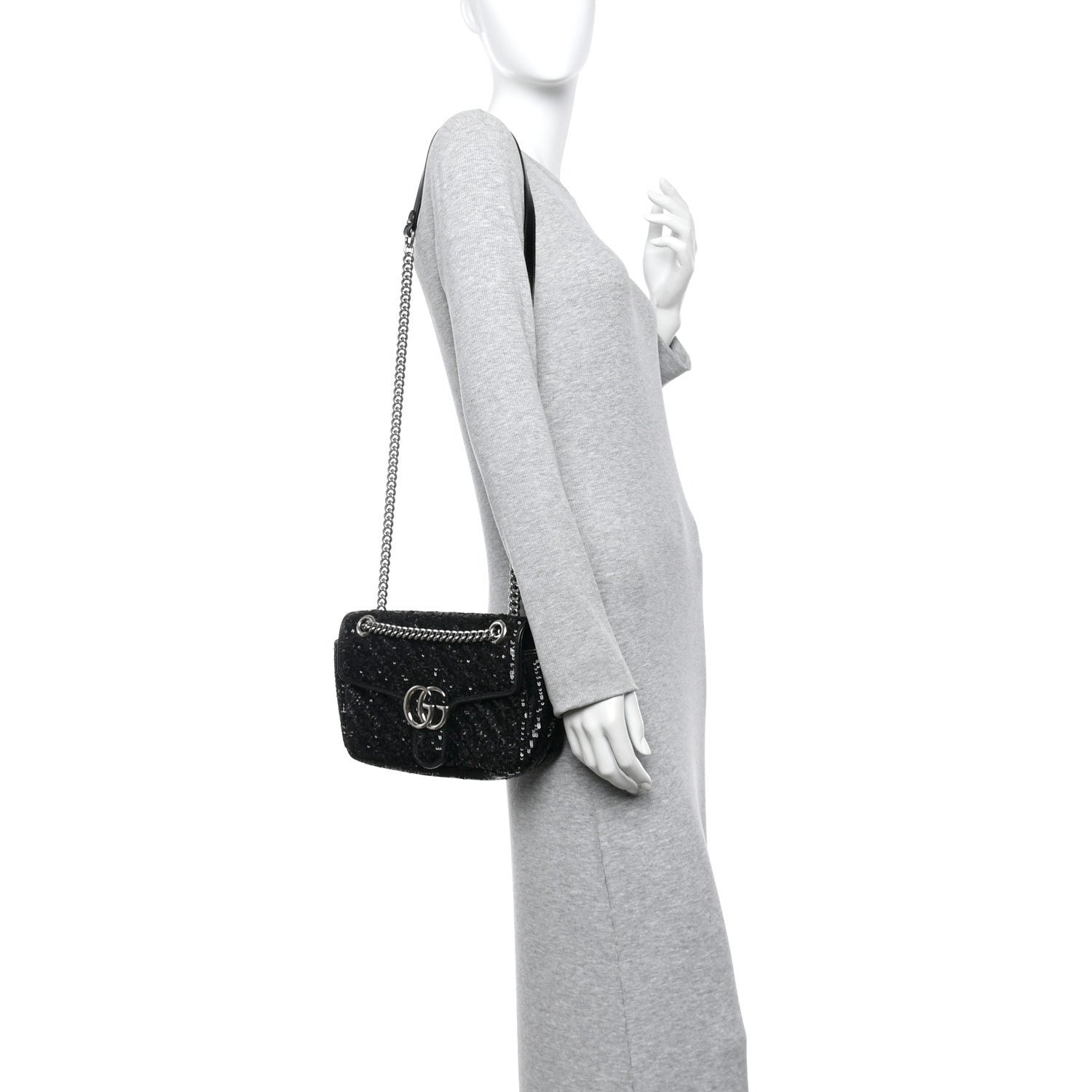 Sequin Matelasse Small GG Marmont Shoulder Bag Black
