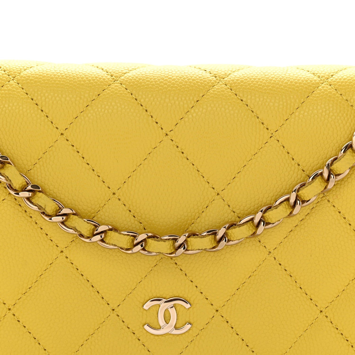 Caviar Quilted Wallet on Chain WOC Yellow
