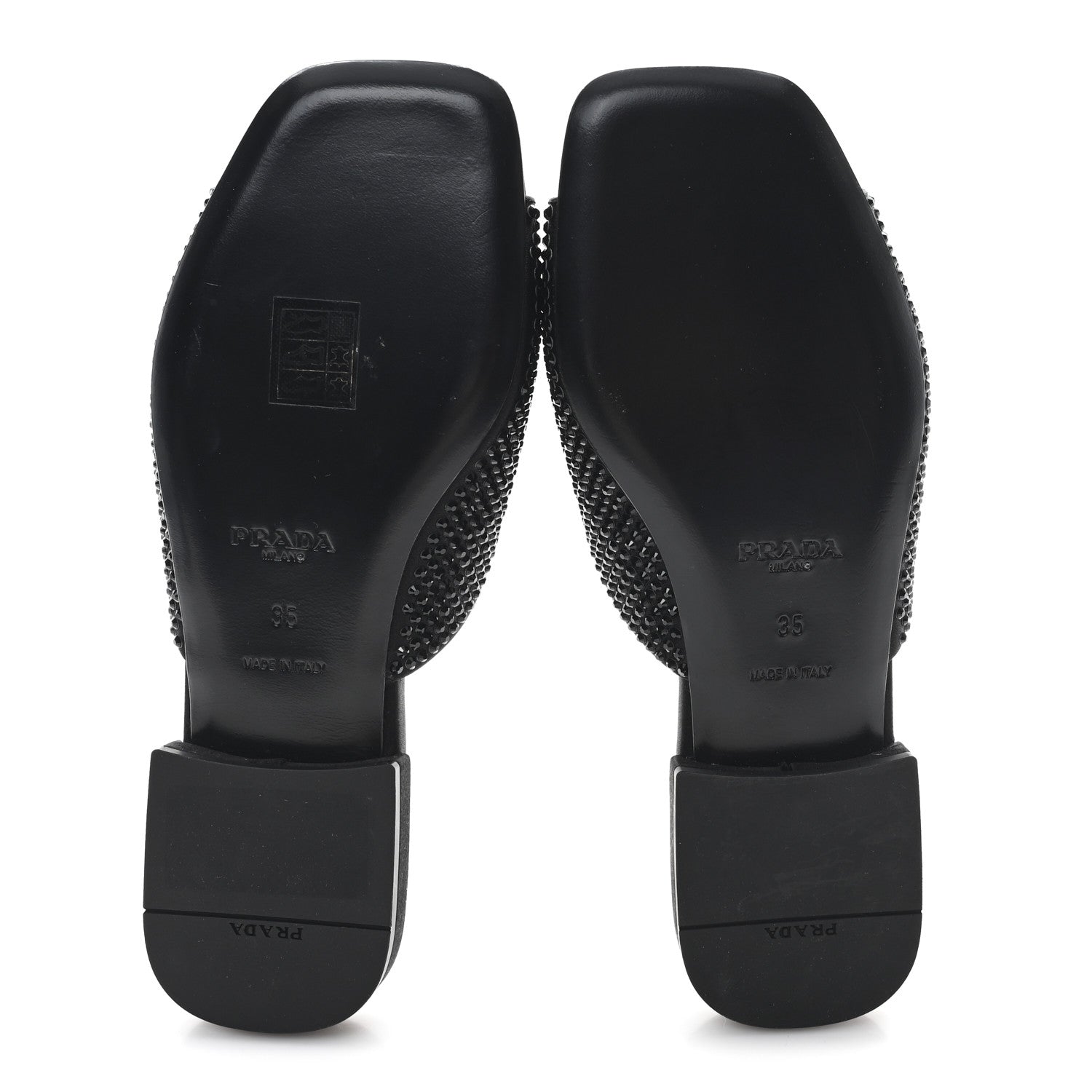 Satin Crystal Logo 10mm Slide Sandals  35 Black