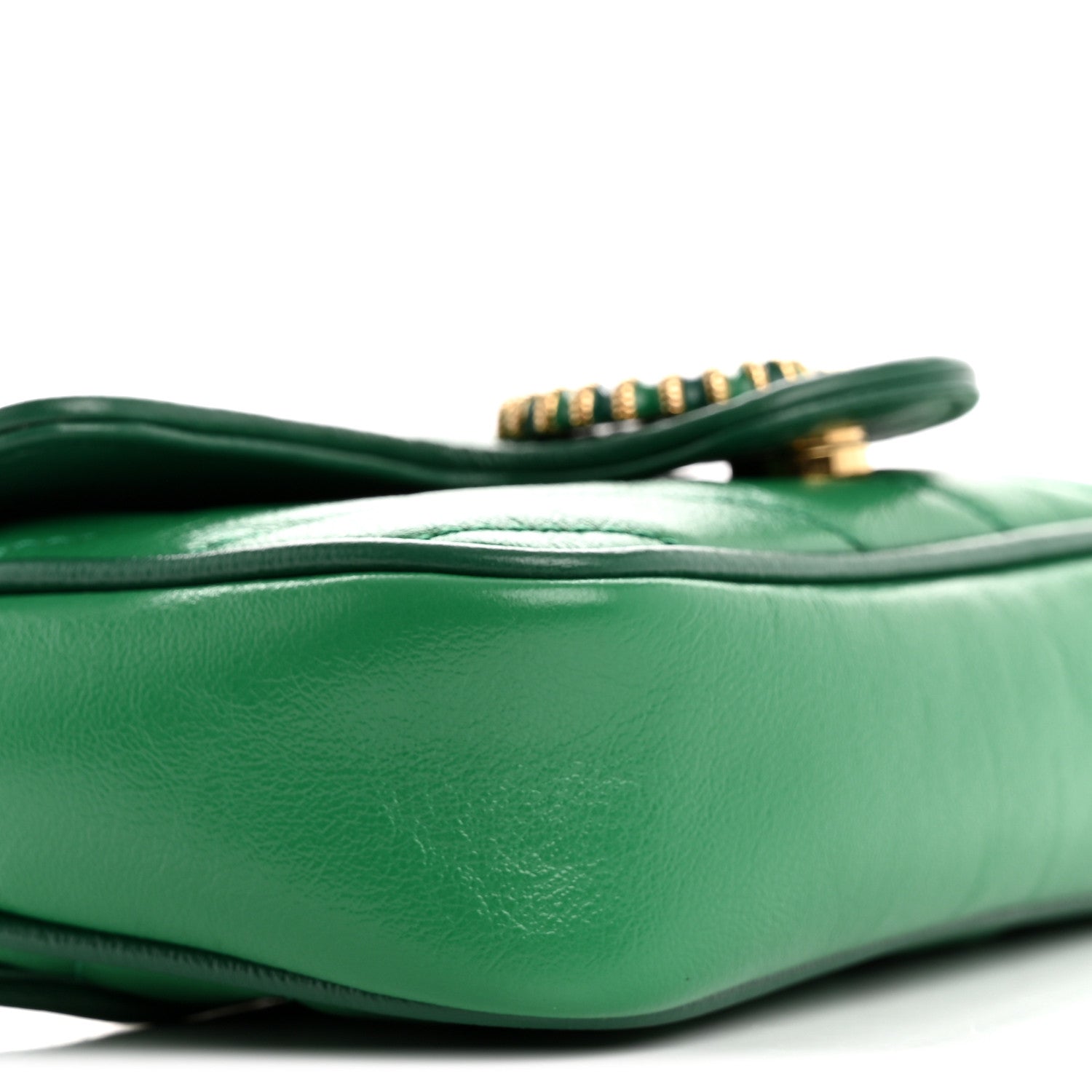 Azalea Calfskin Enamel Matelasse Diagonal Super Mini Torchon GG Marmont Shoulder Bag New Shamarock Emerald