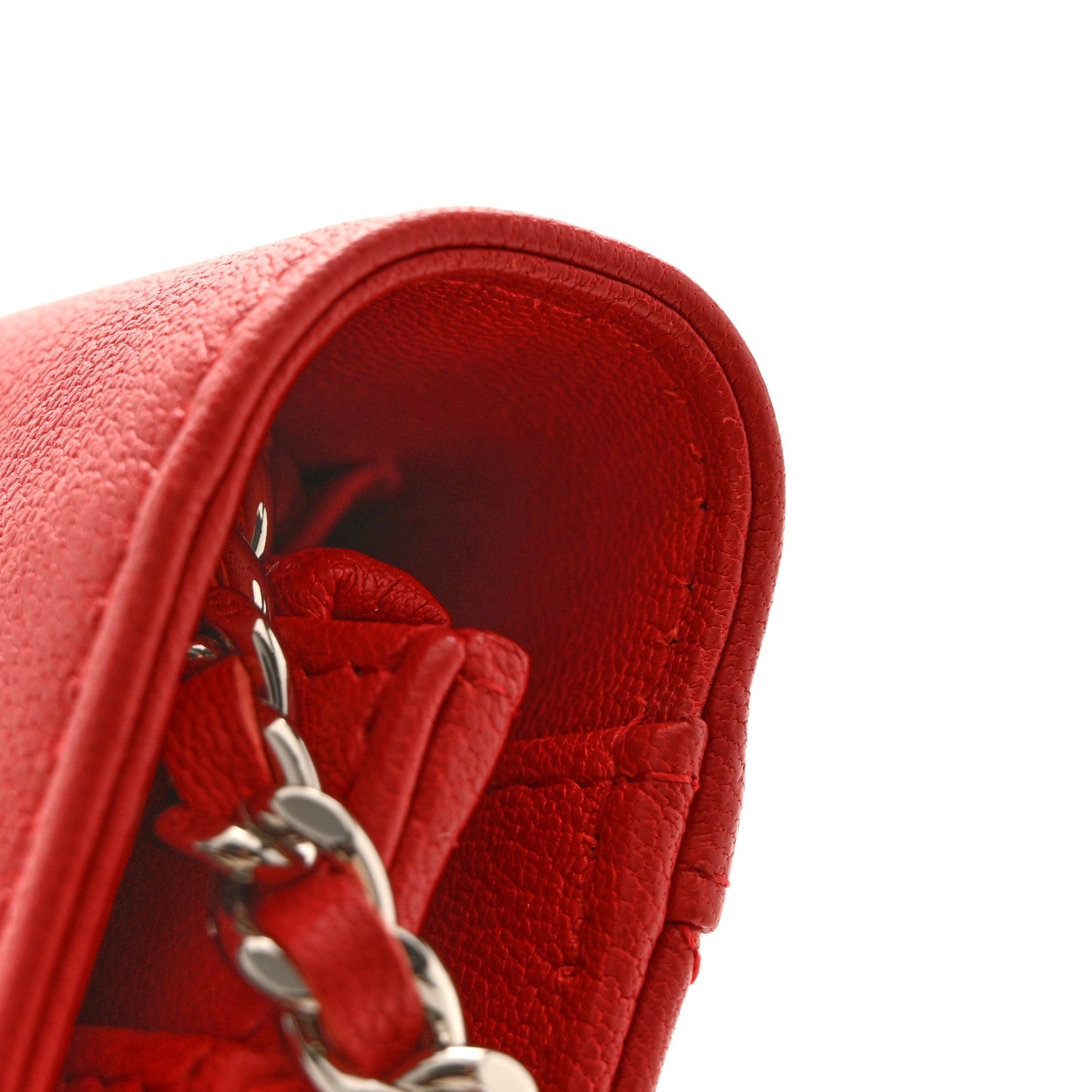 Grained Calfskin Quilted CC Box Wallet On Chain WOC Red