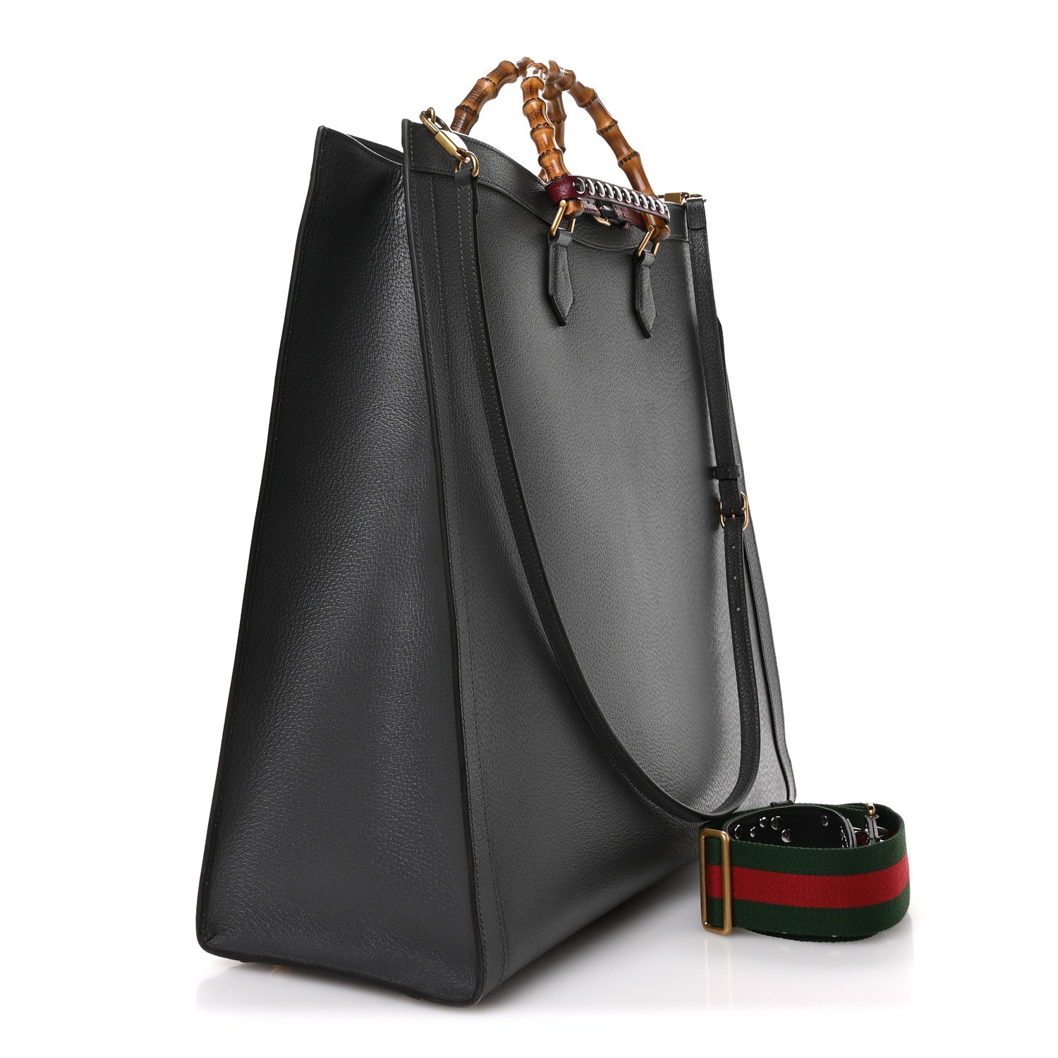 Textured Dollar Calfskin Web Studded Maxi Diana Tote Bag Graphite Grey