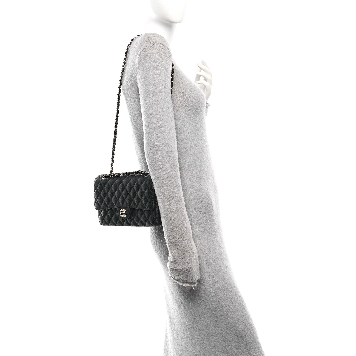 Caviar Quilted Medium Double Flap Black