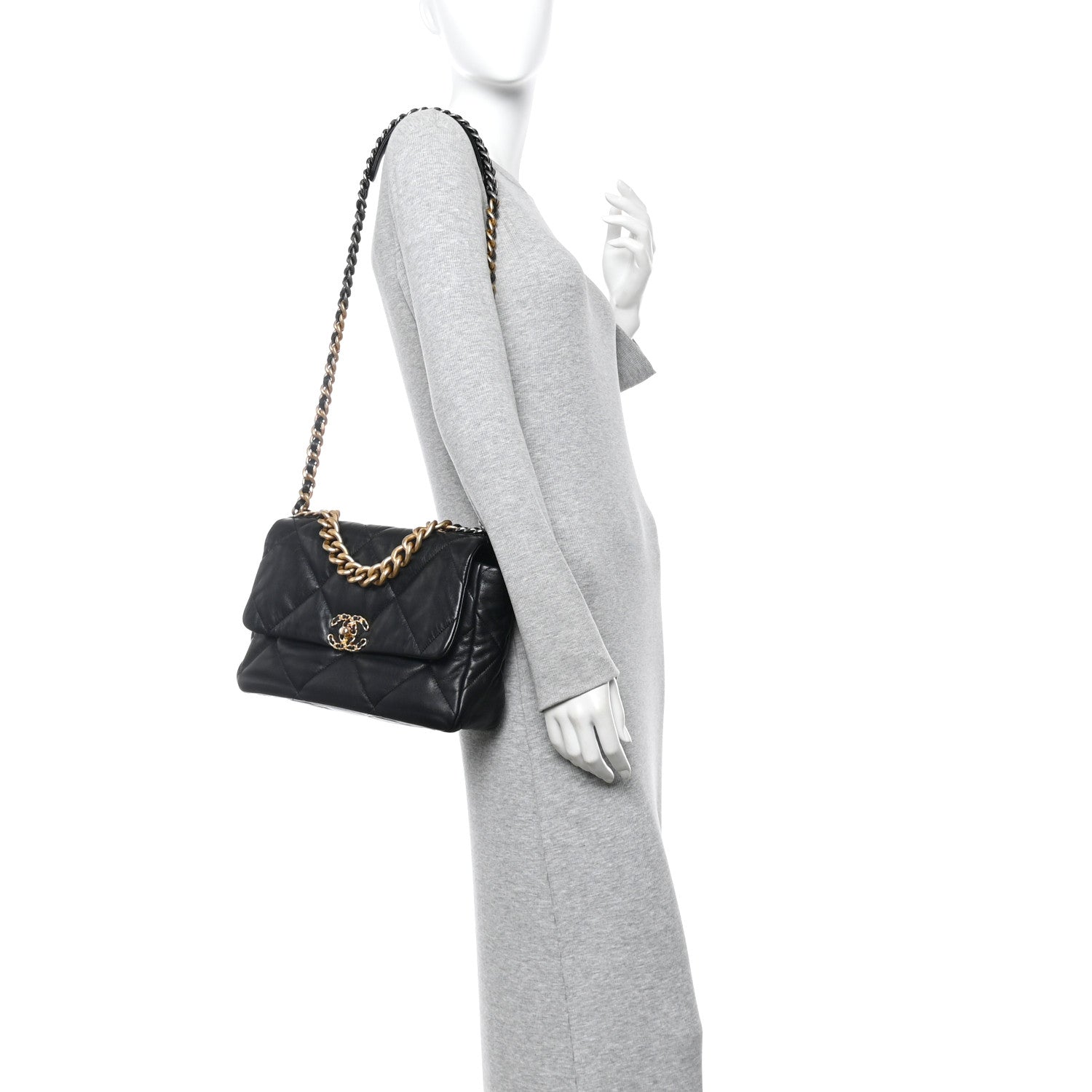 Goatskin Quilted Large Chanel 19 Flap Black