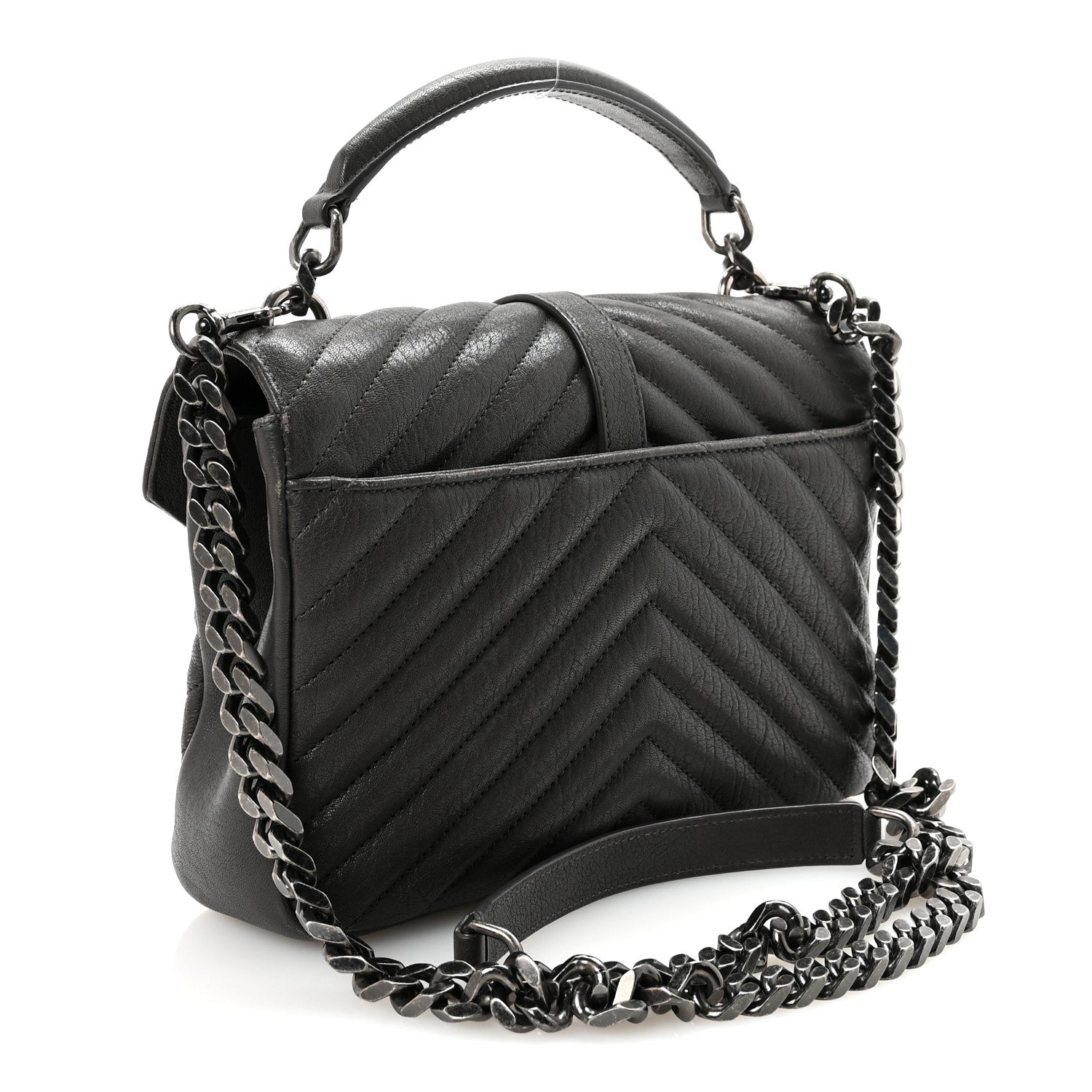 Sheepskin Matelasse Chevron Monogram Medium College Bag Asphalt