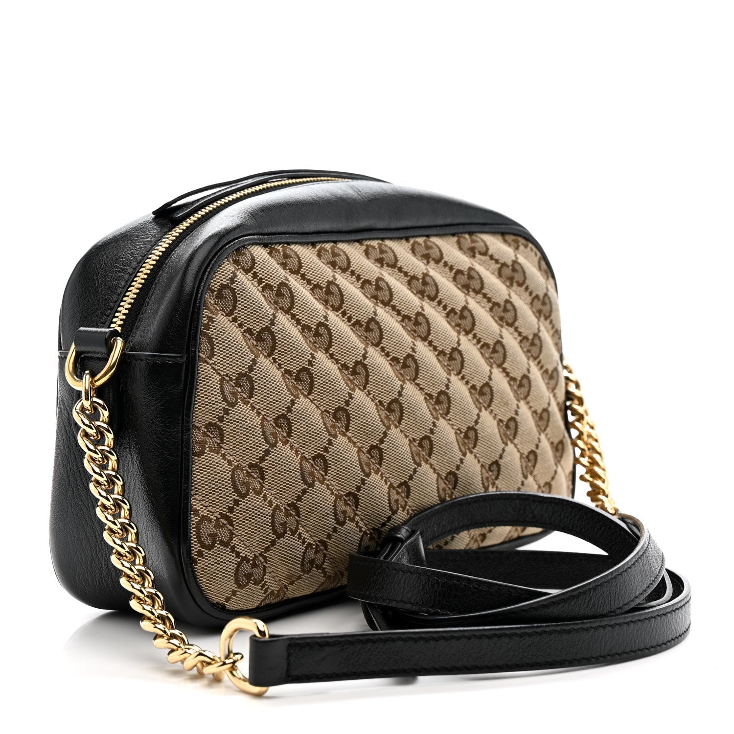 Monogram Matelasse Diagonal Small GG Marmont Chain Shoulder Bag Beige Black
