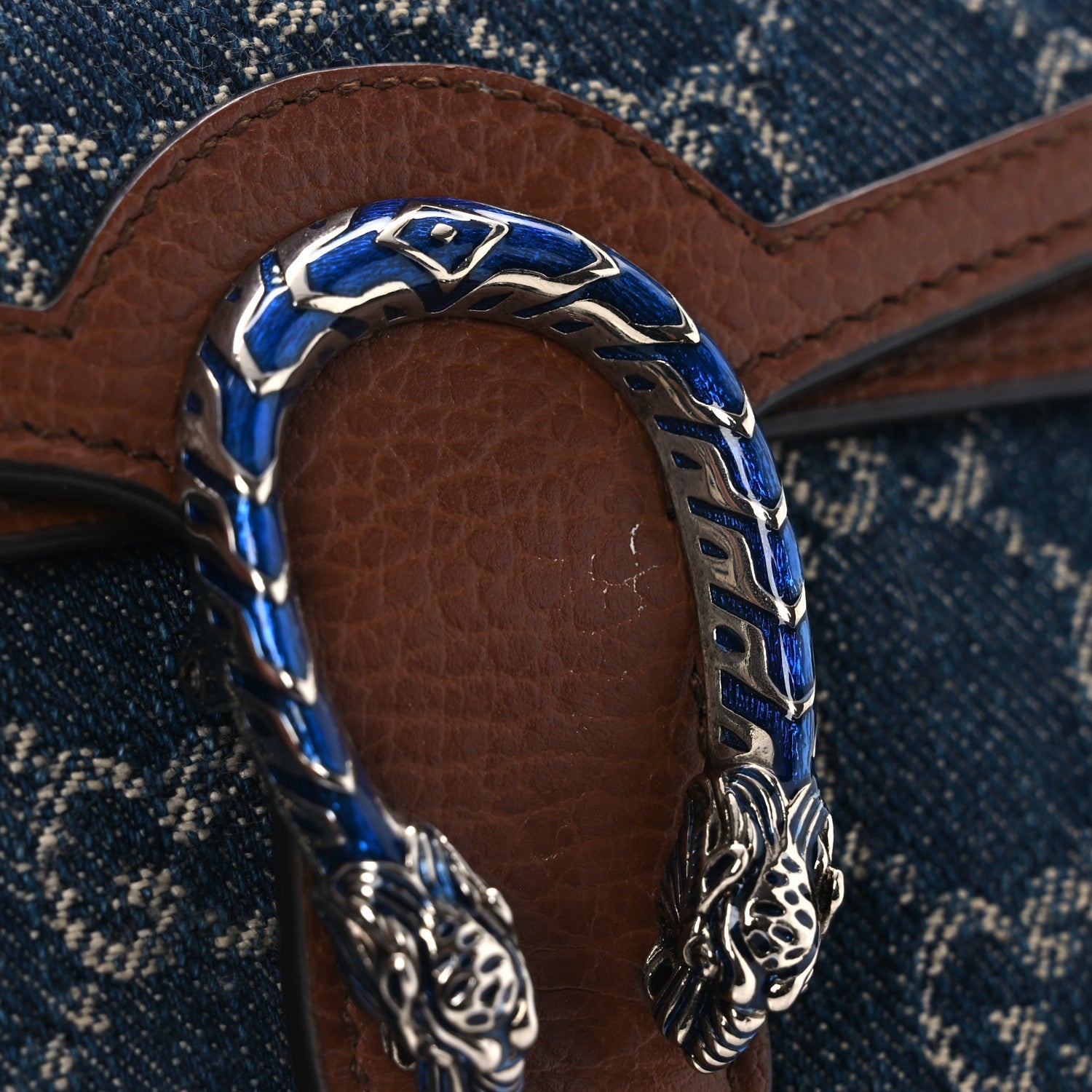 New Denim GG Monogram Dollar Calfskin Enamel Super Mini Dionysus Shoulder Bag Blue Tea Cuir Epilog Electric Blue