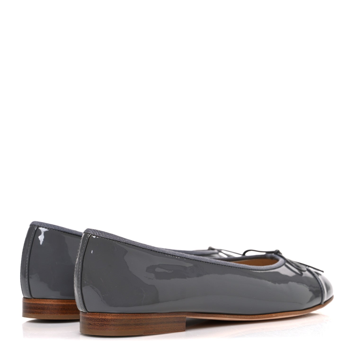 Patent Calfskin CC Cap Toe Ballerina Flats 39.5 Dark Grey