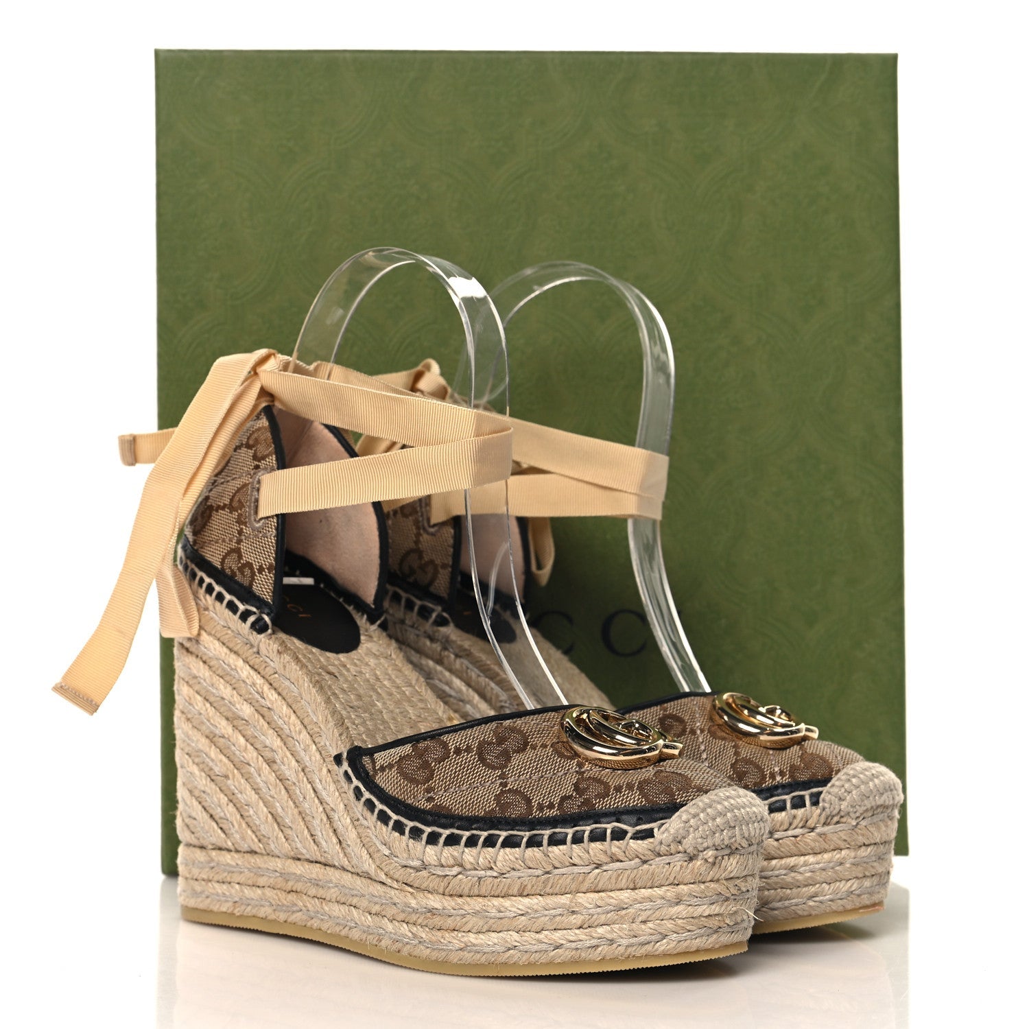 Monogram Matelasse GG Marmont Ankle Wrap Platform 35/120mm Espadrille Wedges 35.5  35.5 Beige Ebony Black Sand Storm