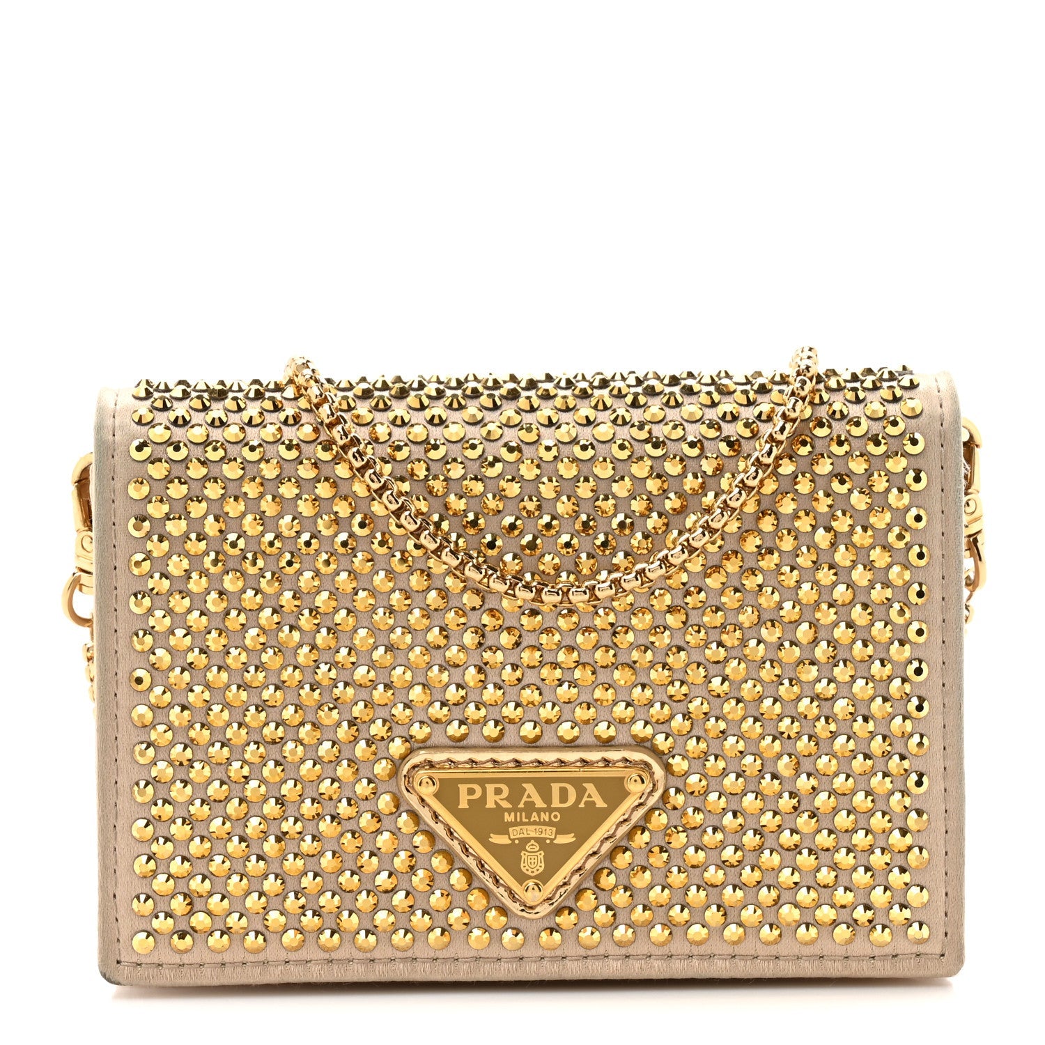 Satin Crystal Metal Triangle Logo Card Holder With Strap Platino