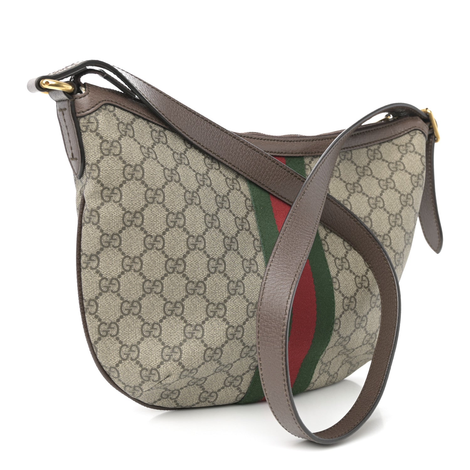 GG Supreme Monogram Web Small Ophidia Half Moon Hobo Brown