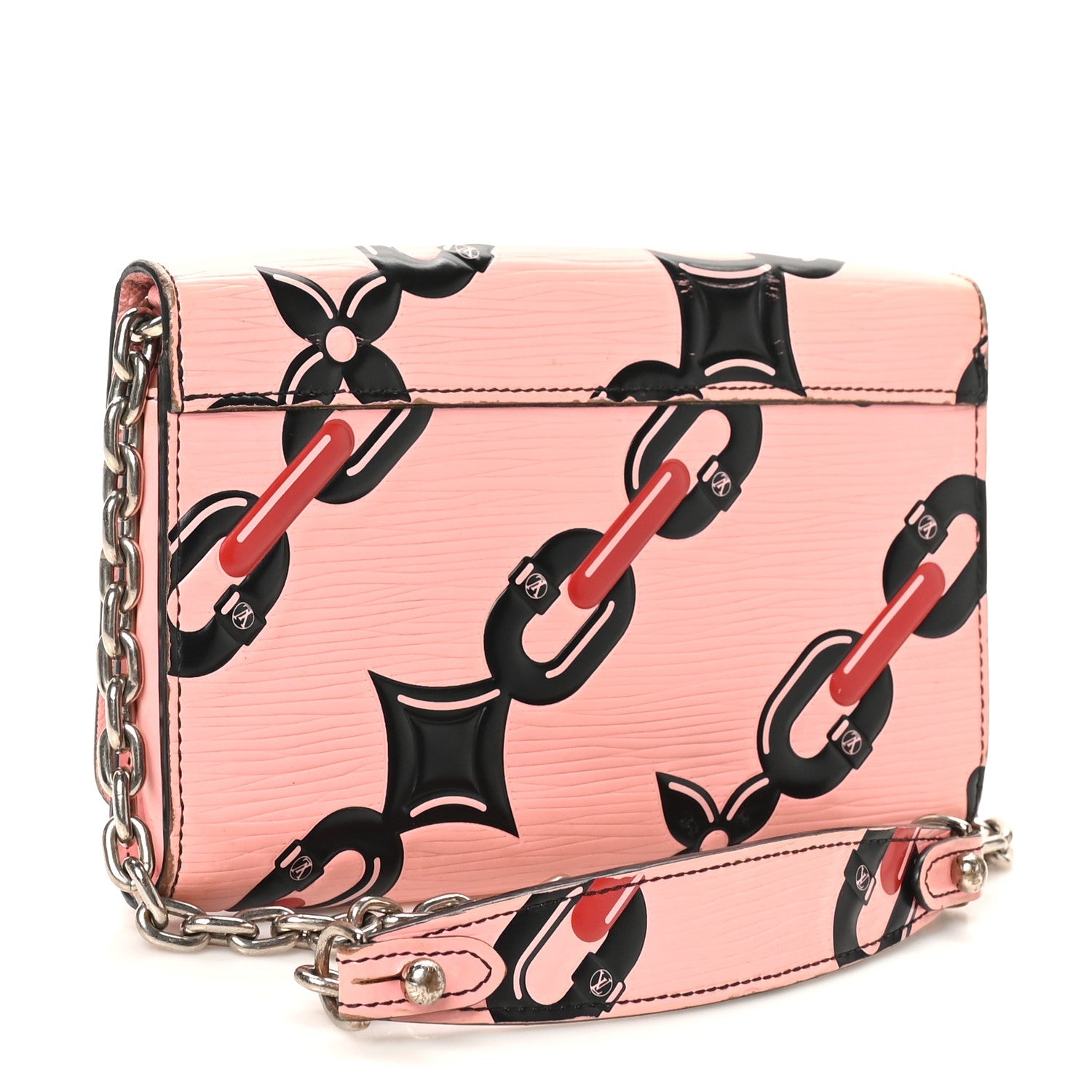 Epi Chain Flower Print Twist Chain Wallet Pink