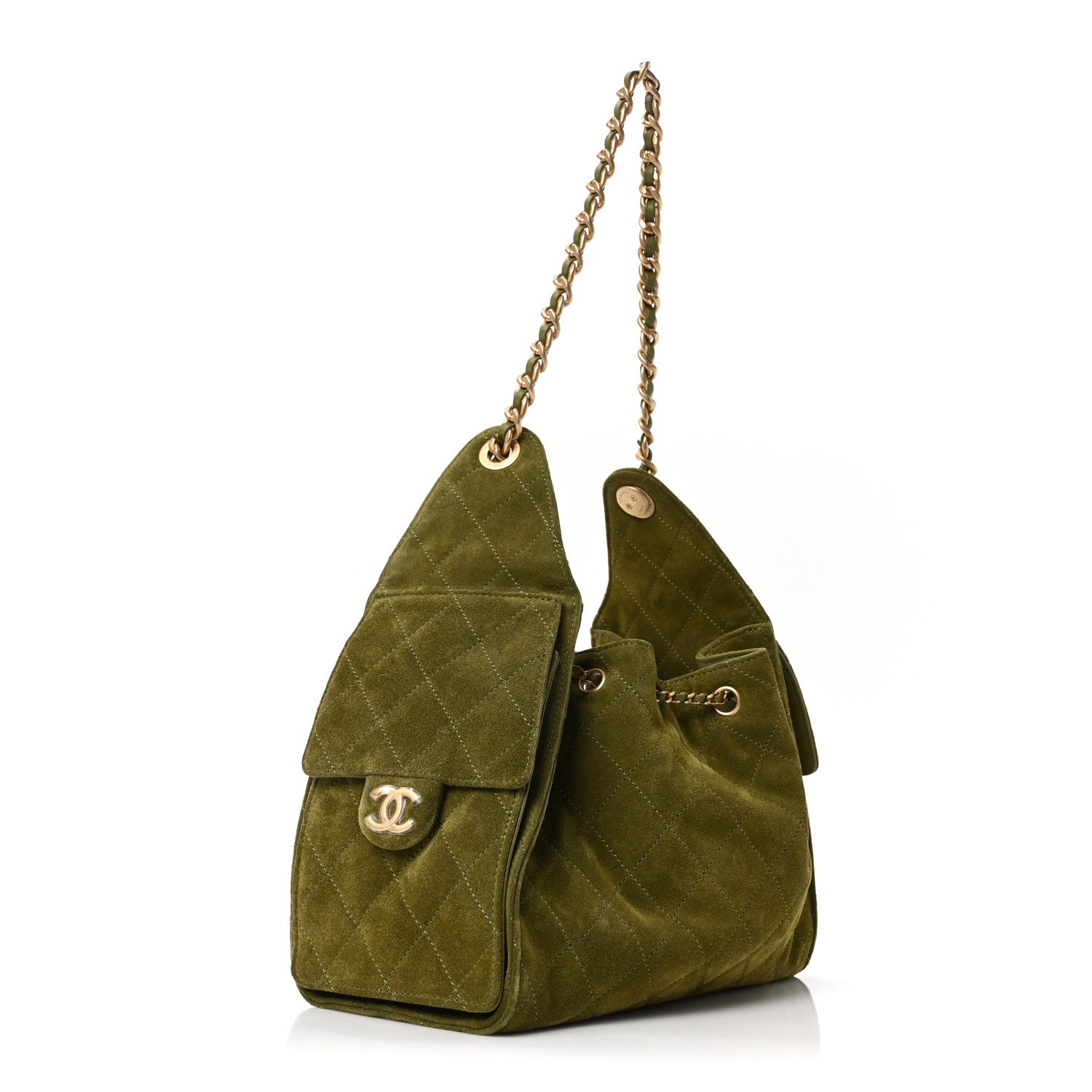Suede Quilted Small Chanel 25 Handbag Khaki