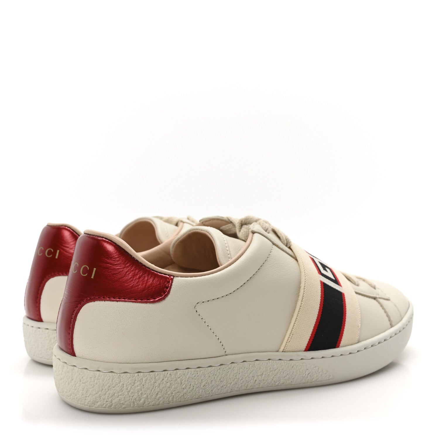 Calfskin Stripe Womens New Ace Sneakers 35 New Mystic White Ecru Red Flame