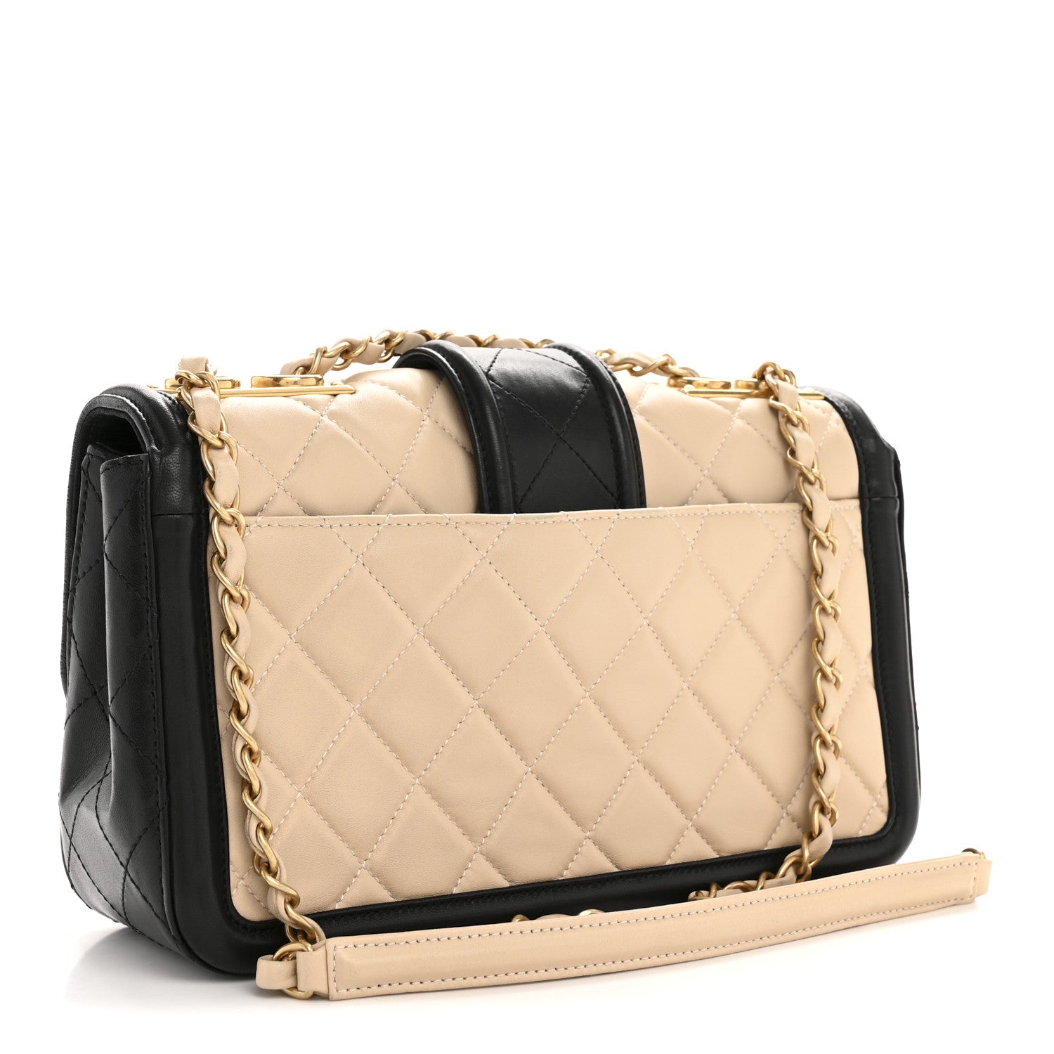 Lambskin Quilted Medium Elegant CC Flap Beige Black