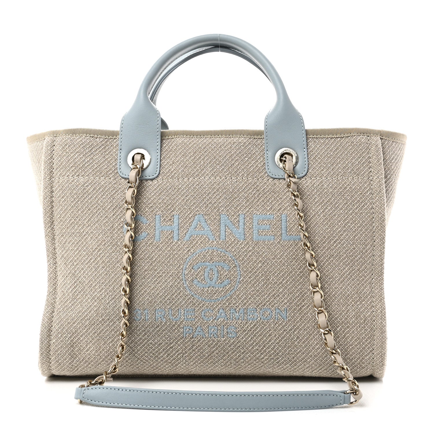 Mixed Fibers Calfskin Small Deauville Tote Grey Light Blue