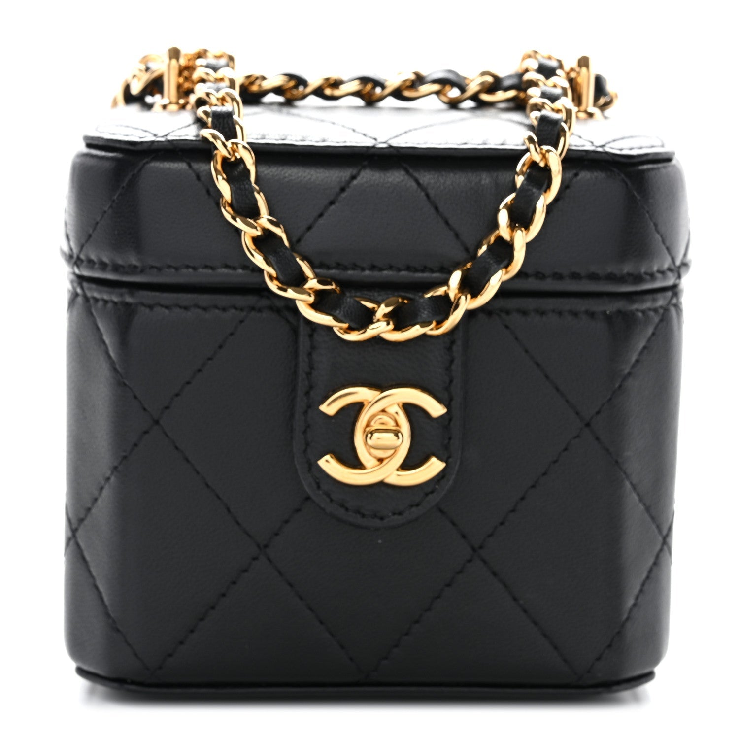 Lambskin Quilted Vanity Clutch With Chain Black