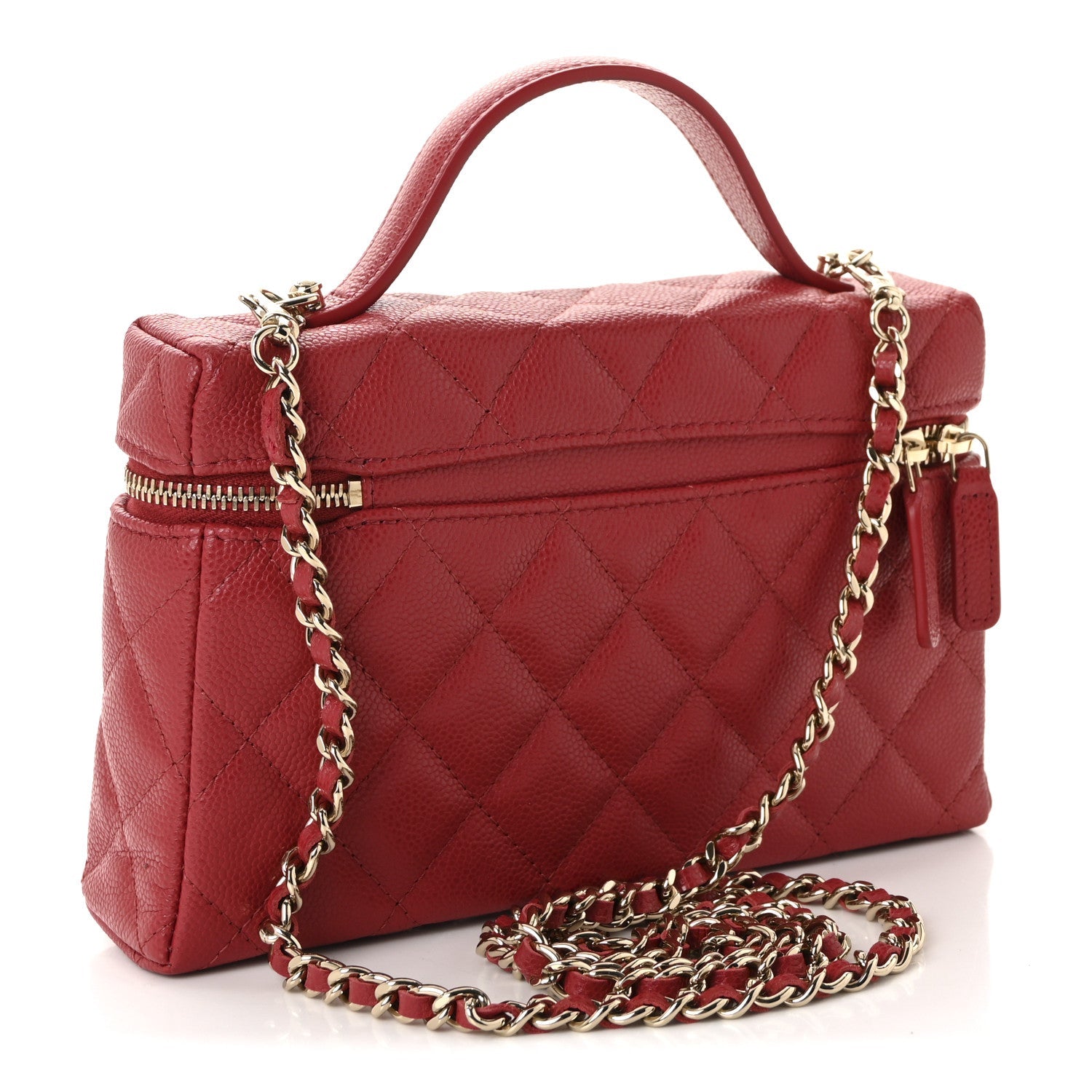 Caviar Quilted Top Handle Slim Vanity With Chain Red